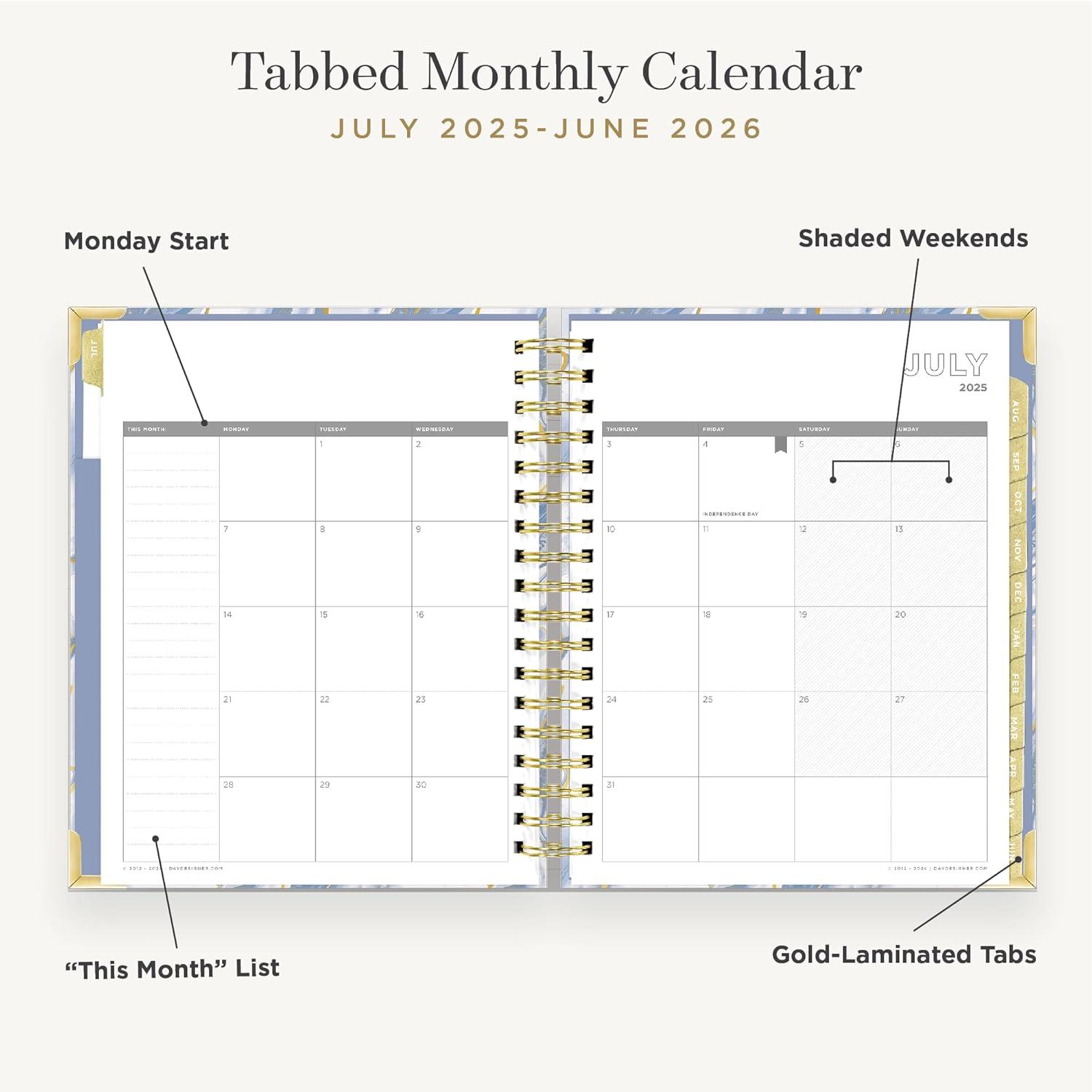 image:imageDay Designer 20262027 Daily Academic Year Planner Calendar July 2026 June 2027 74 x 95 Glossy Laminated Cover Wirebound Laminated Tabs Storage Pocket Includes Stickers amp SnapIn Ruler AzureAzure 20252026