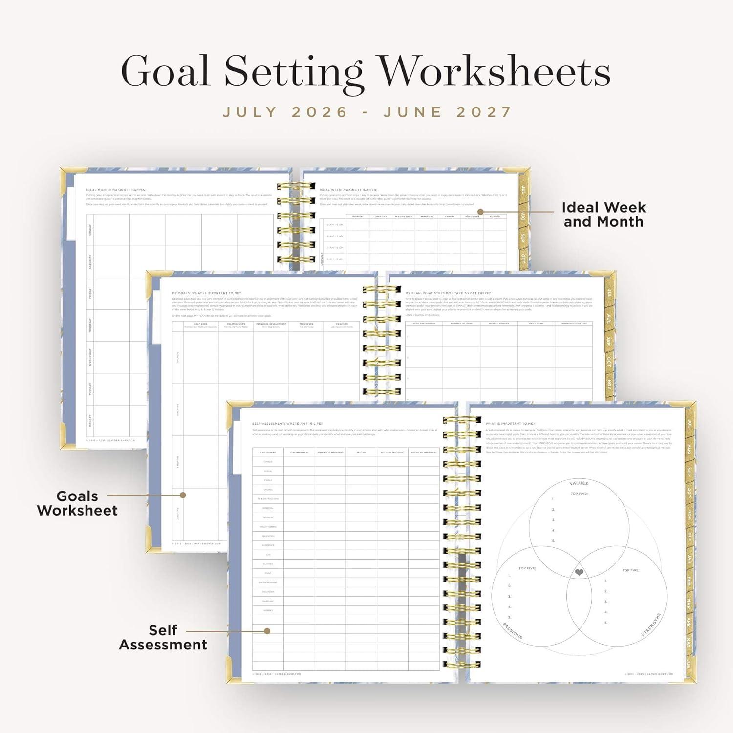image:imageDay Designer 20262027 Daily Academic Year Planner Calendar July 2026 June 2027 74 x 95 Glossy Laminated Cover Wirebound Laminated Tabs Storage Pocket Includes Stickers amp SnapIn Ruler AzureAzure 202627