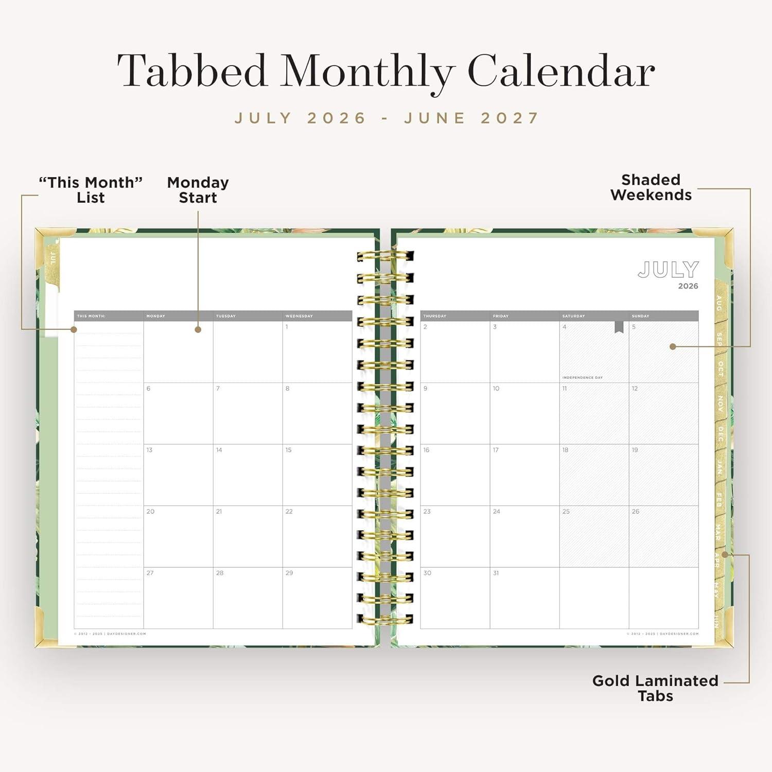 image:imageDay Designer 20262027 Daily Academic Year Planner Calendar July 2026 June 2027 74 x 95 Glossy Laminated Cover Wirebound Laminated Tabs Storage Pocket Includes Stickers amp SnapIn Ruler St BartsSt Barts 202627