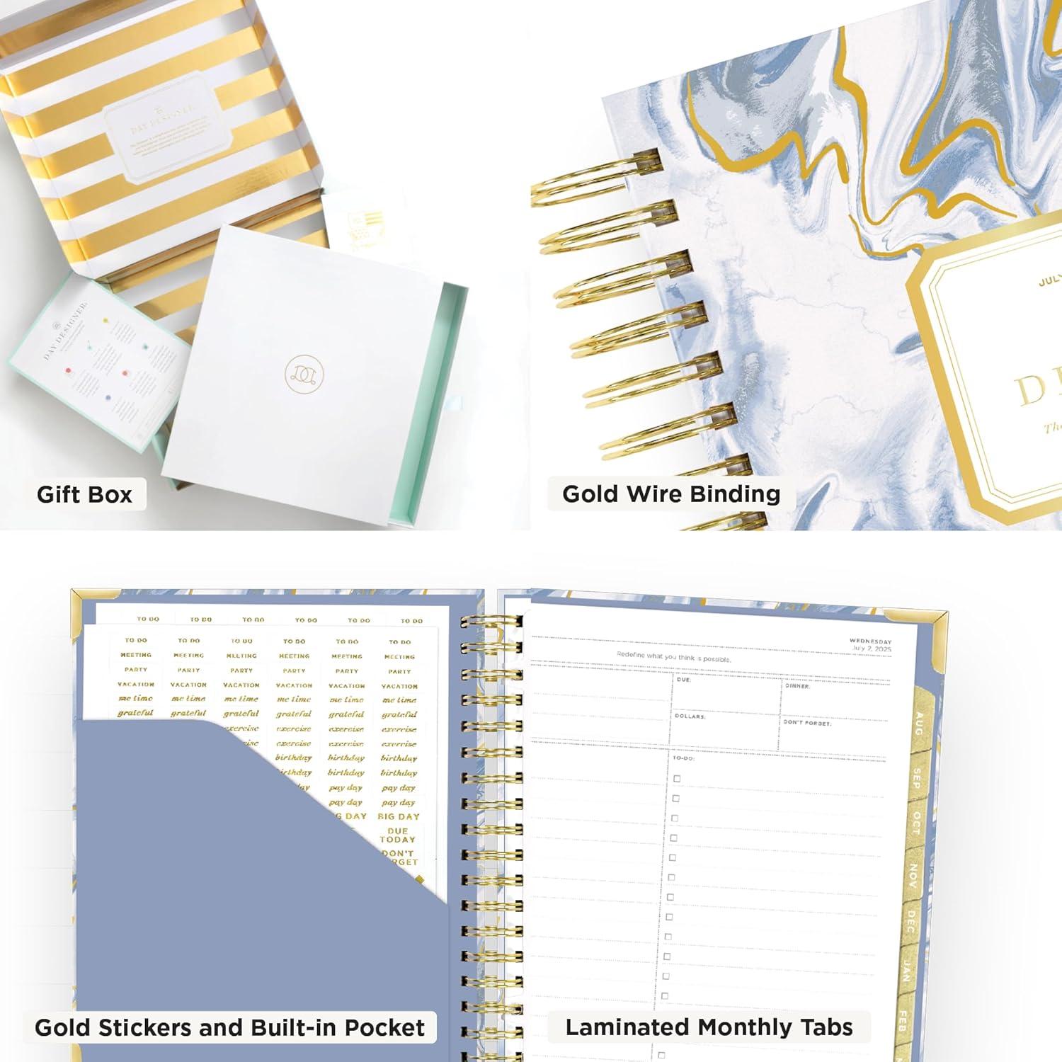 image:imageDay Designer 20262027 Daily Academic Year Planner Calendar July 2026 June 2027 74 x 95 Glossy Laminated Cover Wirebound Laminated Tabs Storage Pocket Includes Stickers amp SnapIn Ruler AzureAzure 20252026