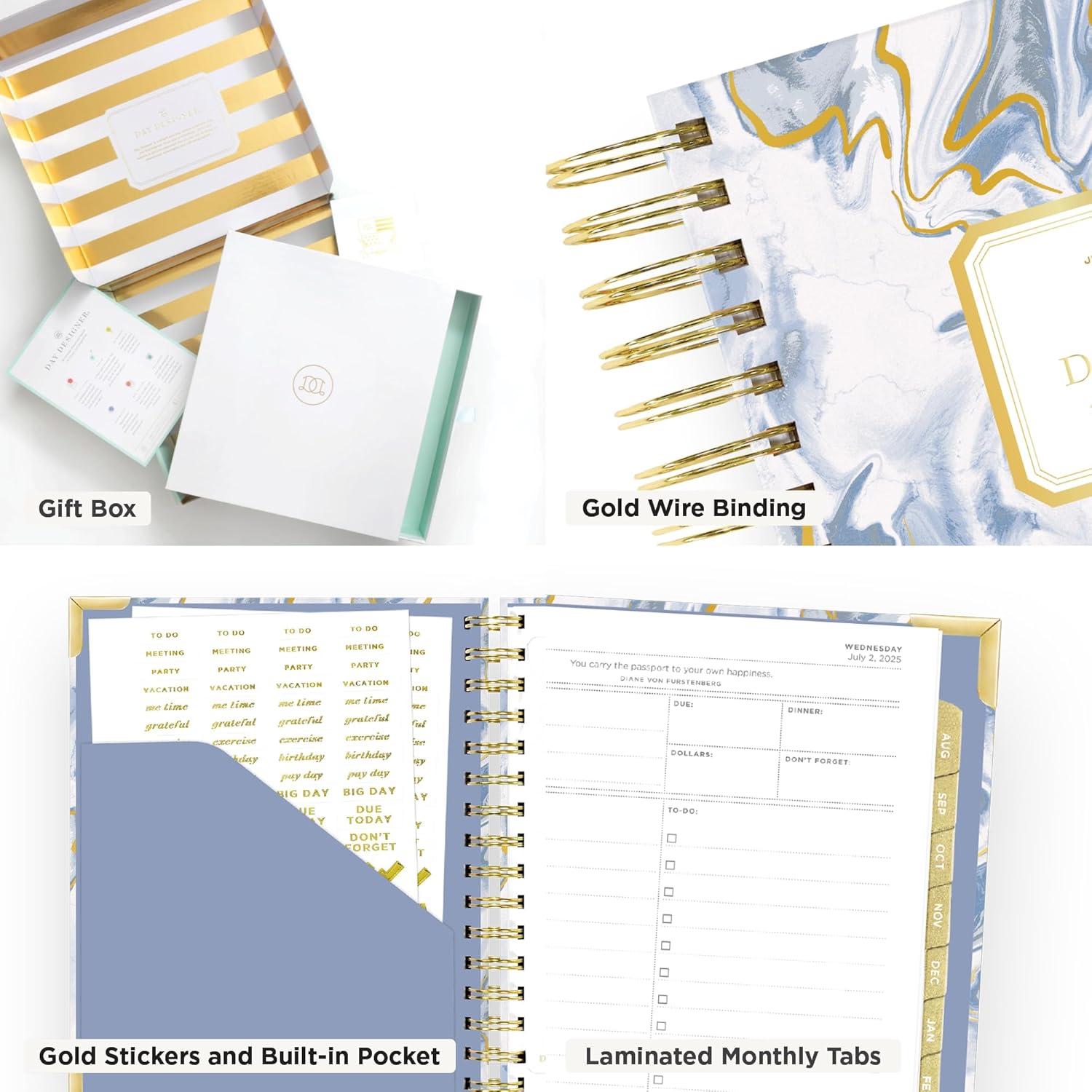image:imageDay Designer 20262027 Daily Academic Year Planner Calendar July 2026 June 2027 74 x 95 Glossy Laminated Cover Wirebound Laminated Tabs Storage Pocket Includes Stickers amp SnapIn Ruler AzureAzure 20252026