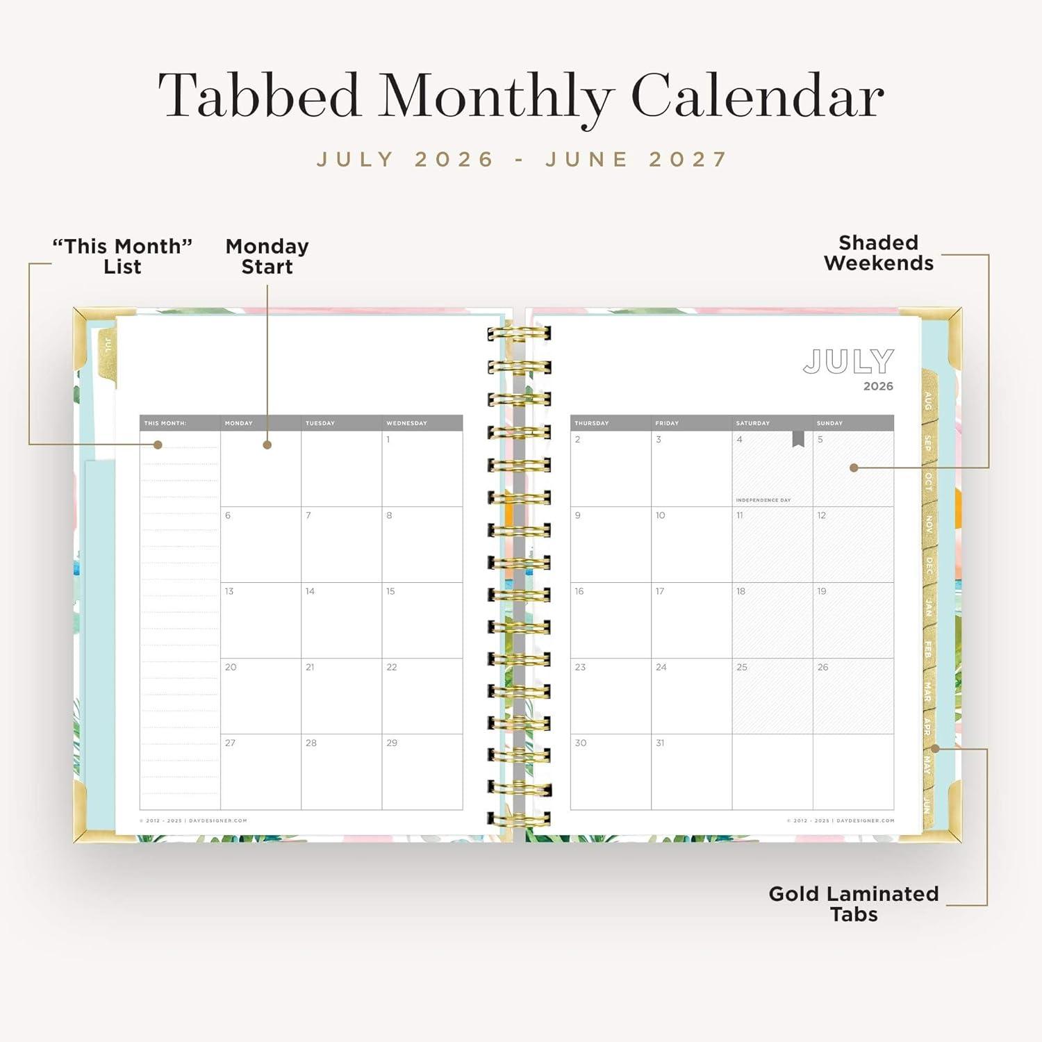 image:imageDay Designer 20262027 Daily Academic Year Planner Calendar July 2026 June 2027 74 x 95 Glossy Laminated Cover Wirebound Laminated Tabs Storage Pocket Includes Stickers amp SnapIn Ruler CapriCapri 202627