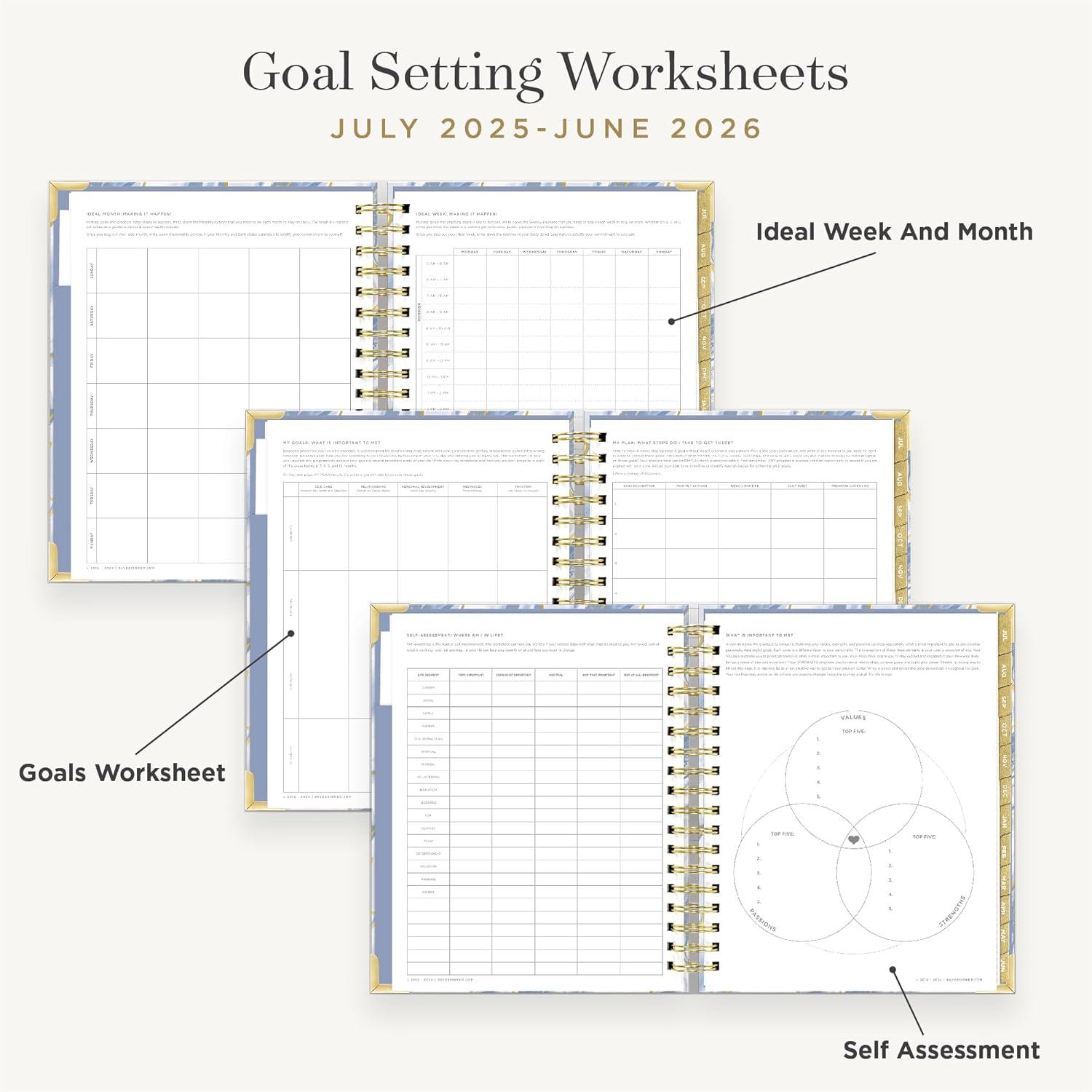 image:imageDay Designer 20262027 Daily Academic Year Planner Calendar July 2026 June 2027 74 x 95 Glossy Laminated Cover Wirebound Laminated Tabs Storage Pocket Includes Stickers amp SnapIn Ruler AzureAzure 20252026