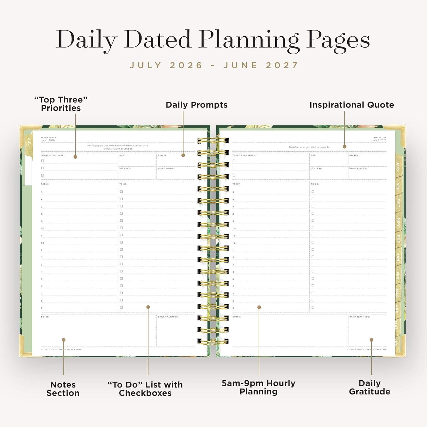 image:imageDay Designer 20262027 Daily Academic Year Planner Calendar July 2026 June 2027 74 x 95 Glossy Laminated Cover Wirebound Laminated Tabs Storage Pocket Includes Stickers amp SnapIn Ruler St BartsSt Barts 202627