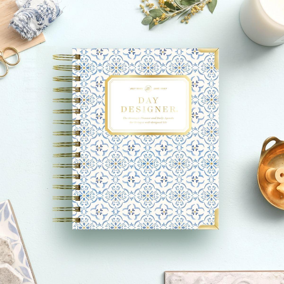 image:imageDay Designer 20262027 Daily Academic Year Planner Calendar July 2026 June 2027 74 x 95 Glossy Laminated Cover Wirebound Laminated Tabs Storage Pocket Includes Stickers amp SnapIn Ruler Casa BellaCasa Bella 202627