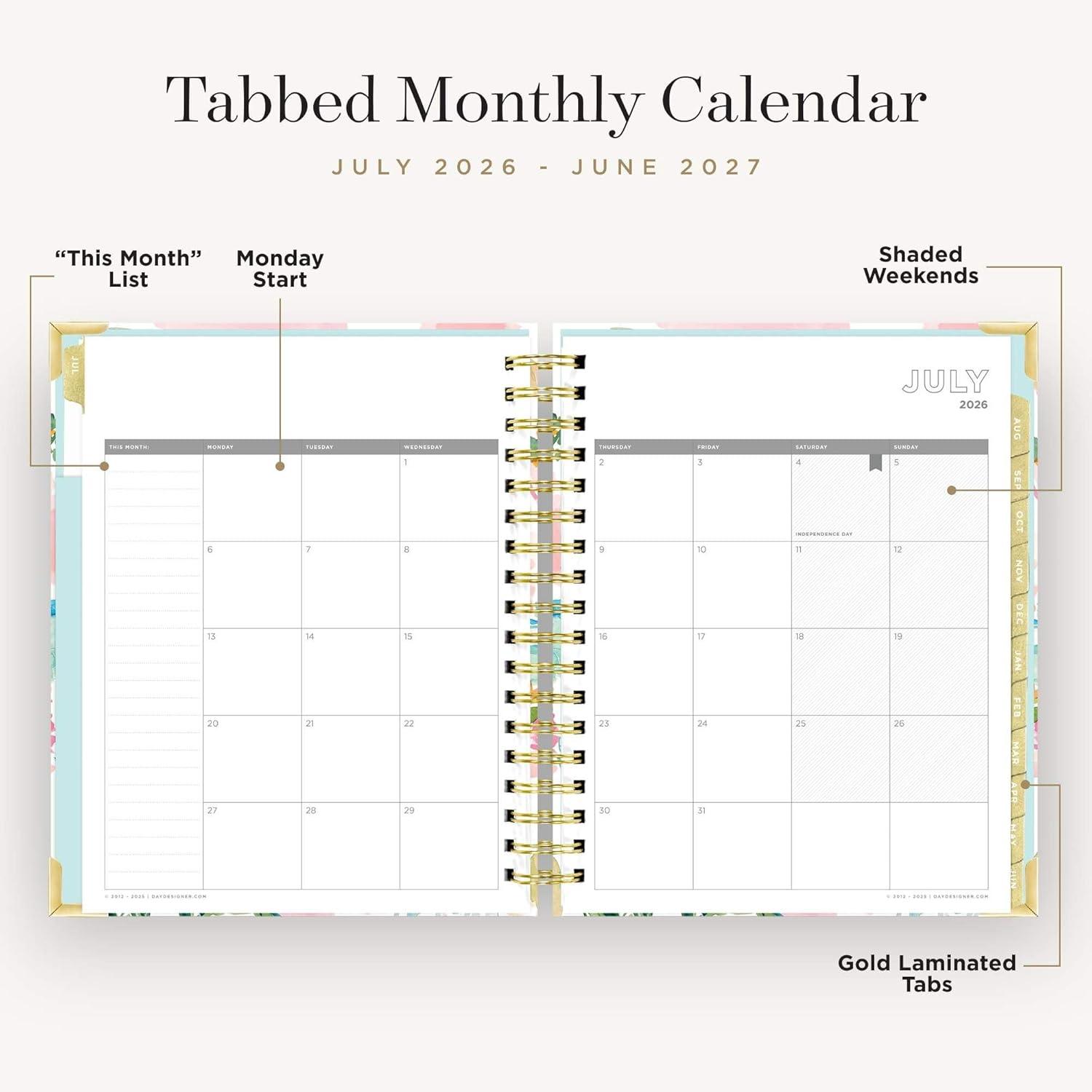 image:imageDay Designer 20262027 Daily Academic Year Planner Calendar July 2026 June 2027 74 x 95 Glossy Laminated Cover Wirebound Laminated Tabs Storage Pocket Includes Stickers amp SnapIn Ruler CapriCapri 202627