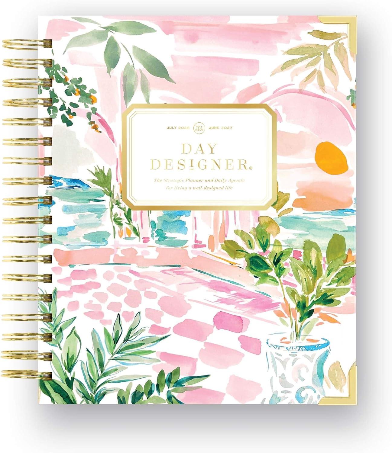 image:imageDay Designer 20262027 Daily Academic Year Planner Calendar July 2026 June 2027 74 x 95 Glossy Laminated Cover Wirebound Laminated Tabs Storage Pocket Includes Stickers amp SnapIn Ruler CapriCapri 202627