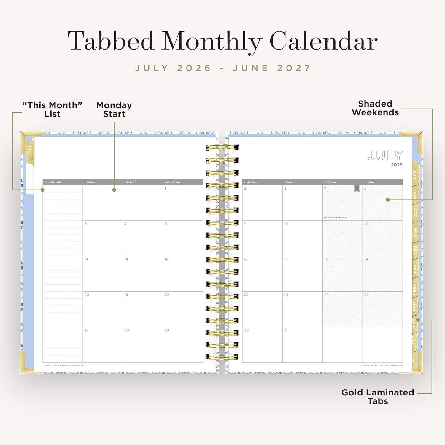 image:imageDay Designer 20262027 Daily Academic Year Planner Calendar July 2026 June 2027 74 x 95 Glossy Laminated Cover Wirebound Laminated Tabs Storage Pocket Includes Stickers amp SnapIn Ruler Casa BellaCasa Bella 202627