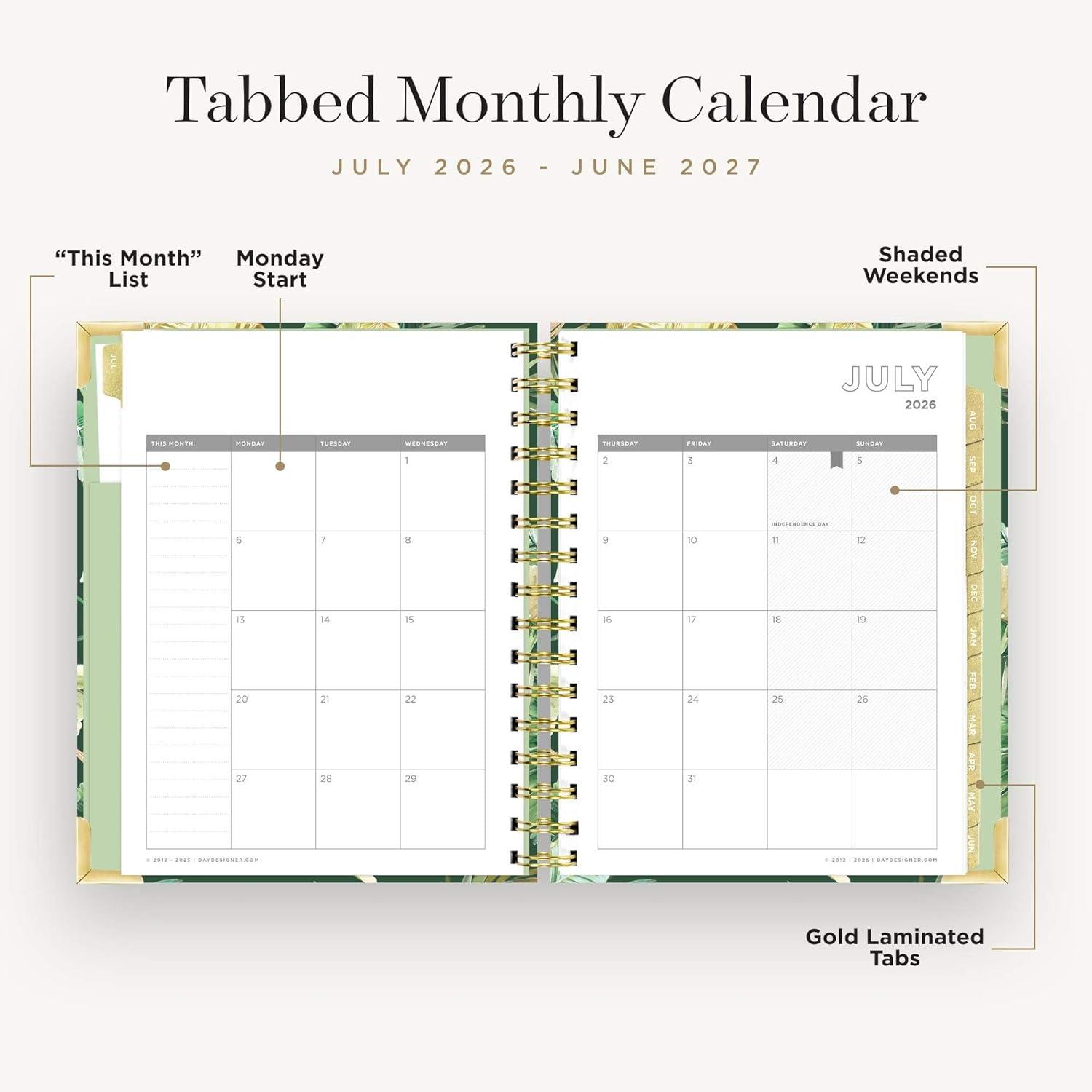 image:imageDay Designer 20262027 Daily Academic Year Planner Calendar July 2026 June 2027 74 x 95 Glossy Laminated Cover Wirebound Laminated Tabs Storage Pocket Includes Stickers amp SnapIn Ruler St BartsSt Barts 202627