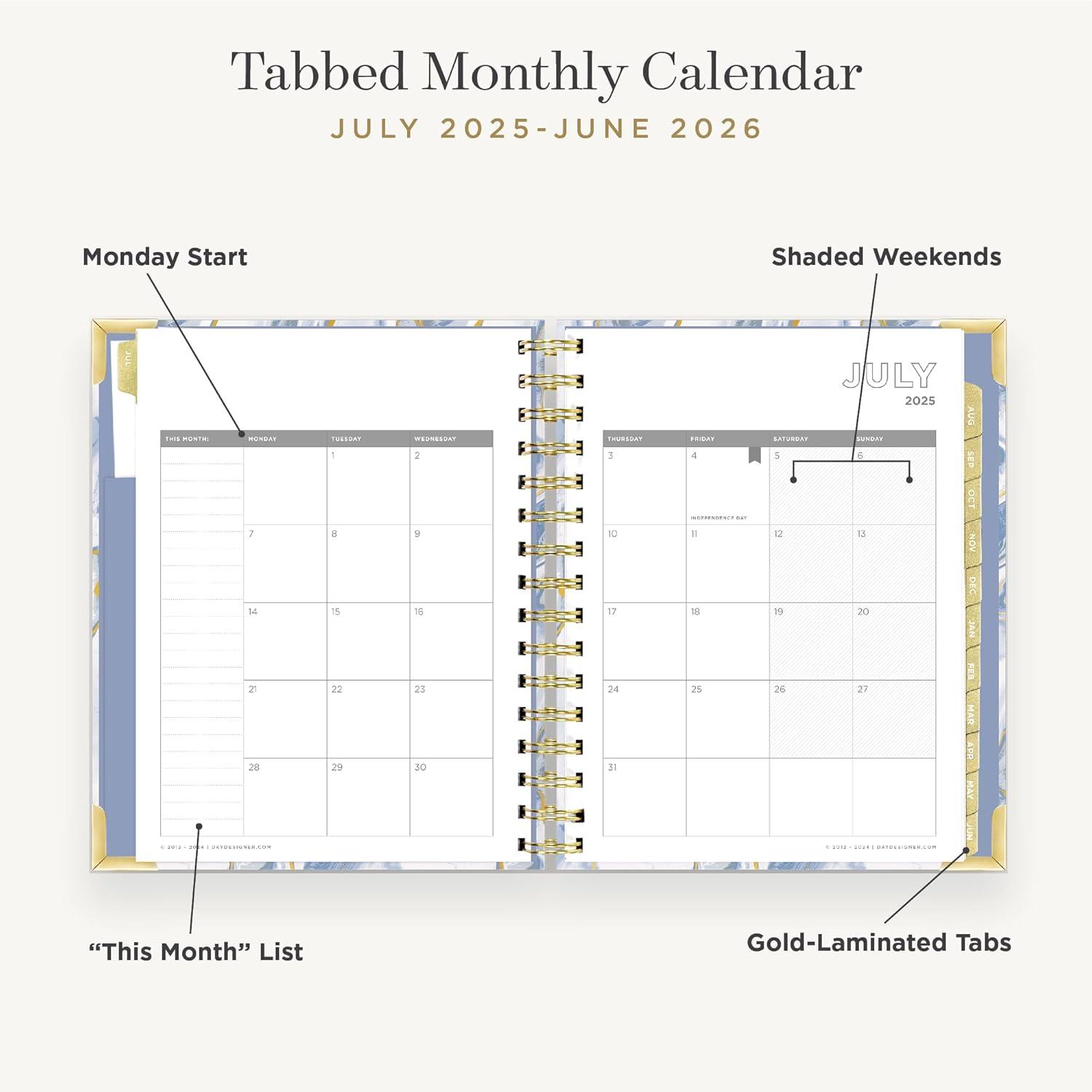 image:imageDay Designer 20262027 Daily Academic Year Planner Calendar July 2026 June 2027 74 x 95 Glossy Laminated Cover Wirebound Laminated Tabs Storage Pocket Includes Stickers amp SnapIn Ruler AzureAzure 20252026