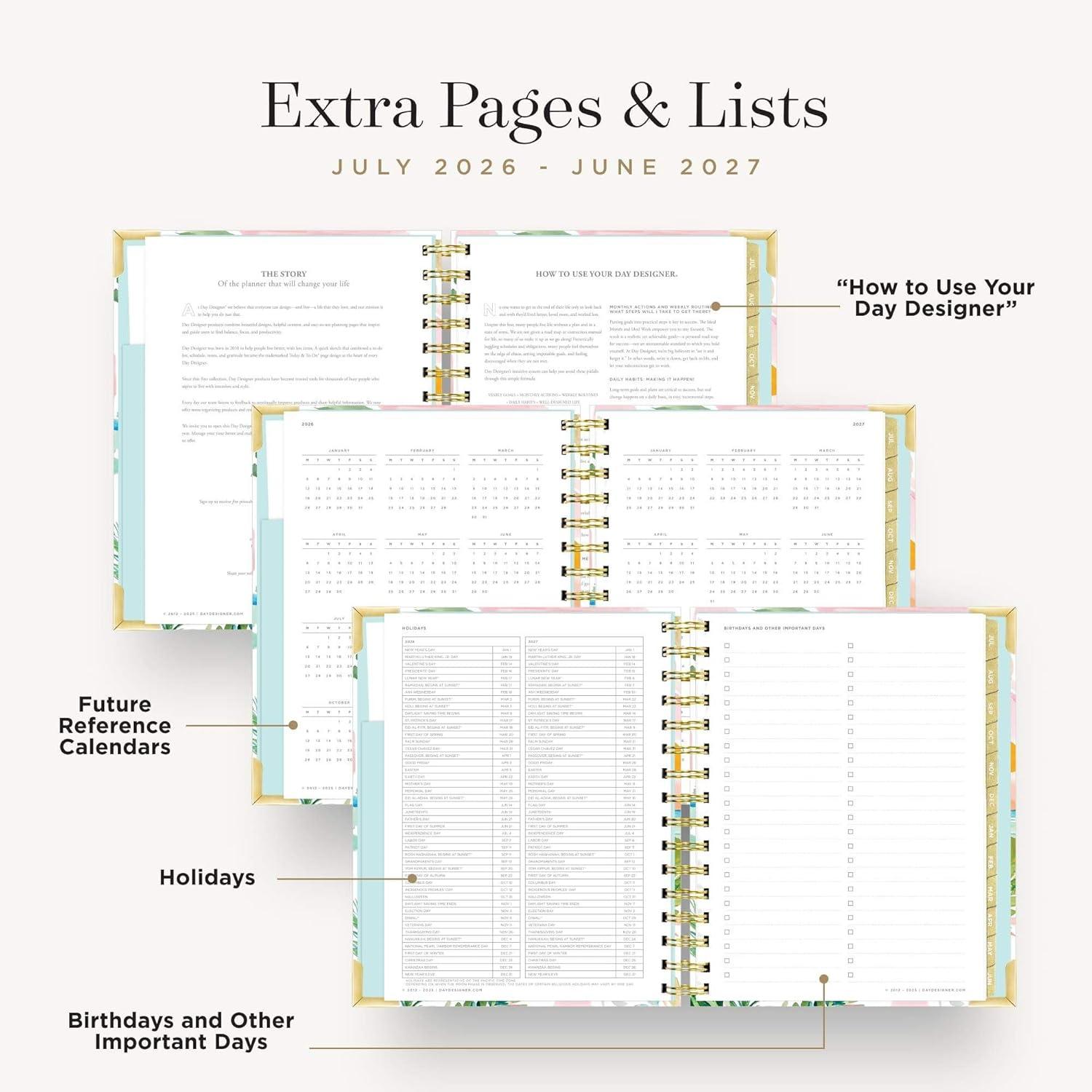 image:imageDay Designer 20262027 Daily Academic Year Planner Calendar July 2026 June 2027 74 x 95 Glossy Laminated Cover Wirebound Laminated Tabs Storage Pocket Includes Stickers amp SnapIn Ruler CapriCapri 202627