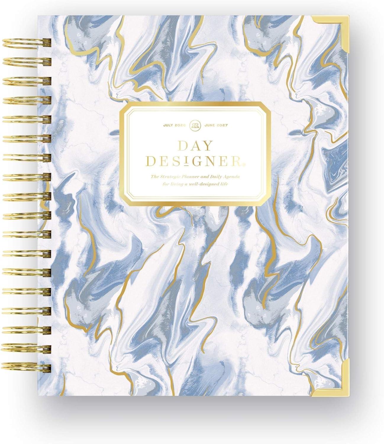 image:imageDay Designer 20262027 Daily Academic Year Planner Calendar July 2026 June 2027 74 x 95 Glossy Laminated Cover Wirebound Laminated Tabs Storage Pocket Includes Stickers amp SnapIn Ruler AzureAzure 202627