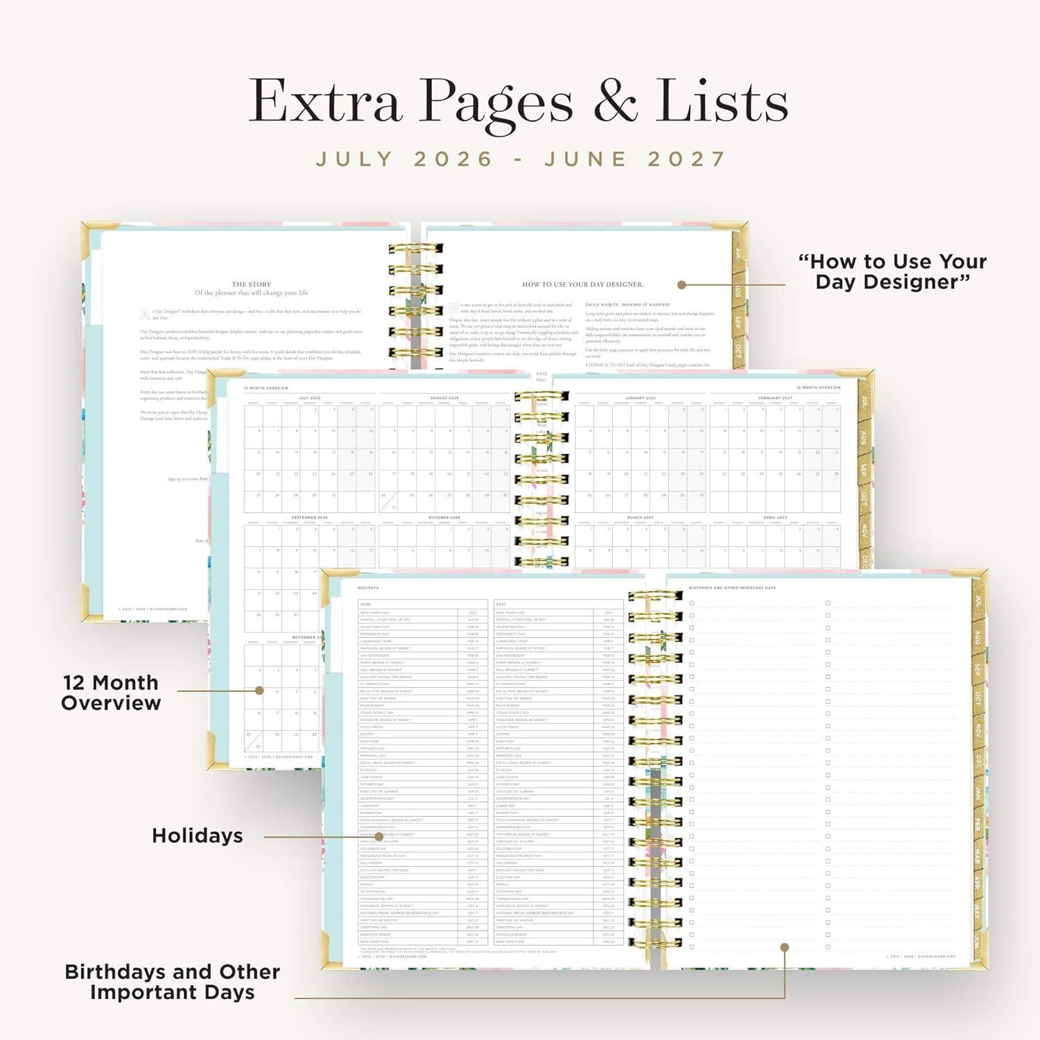 image:imageDay Designer 20262027 Daily Academic Year Planner Calendar July 2026 June 2027 74 x 95 Glossy Laminated Cover Wirebound Laminated Tabs Storage Pocket Includes Stickers amp SnapIn Ruler CapriCapri 202627