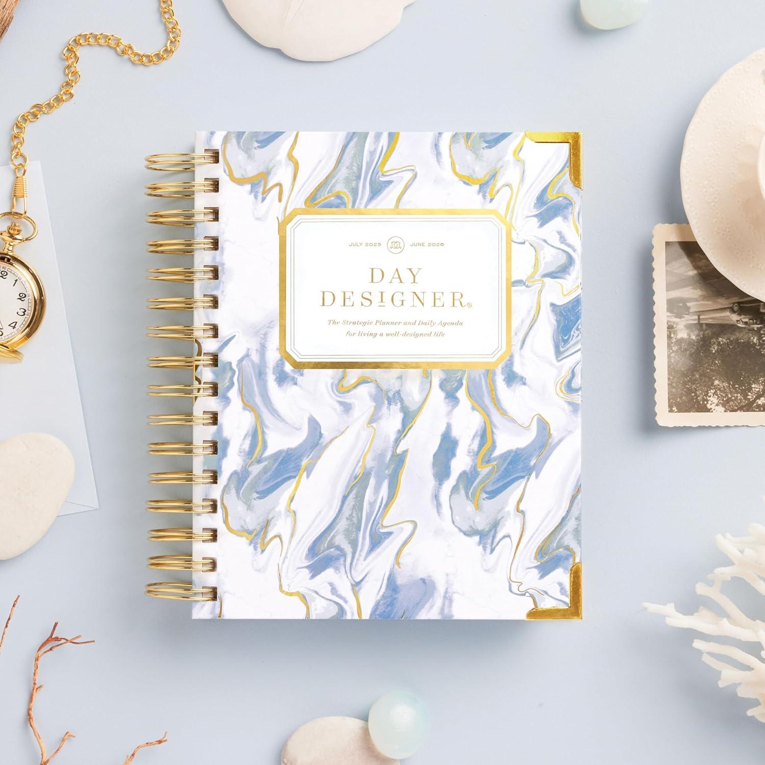 image:imageDay Designer 20262027 Daily Academic Year Planner Calendar July 2026 June 2027 74 x 95 Glossy Laminated Cover Wirebound Laminated Tabs Storage Pocket Includes Stickers amp SnapIn Ruler AzureAzure 20252026