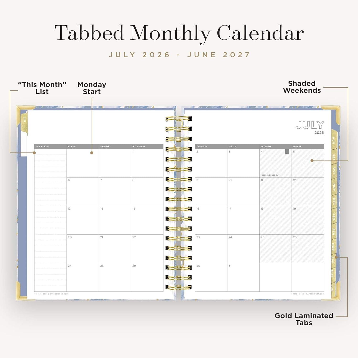 image:imageDay Designer 20262027 Daily Academic Year Planner Calendar July 2026 June 2027 74 x 95 Glossy Laminated Cover Wirebound Laminated Tabs Storage Pocket Includes Stickers amp SnapIn Ruler AzureAzure 202627
