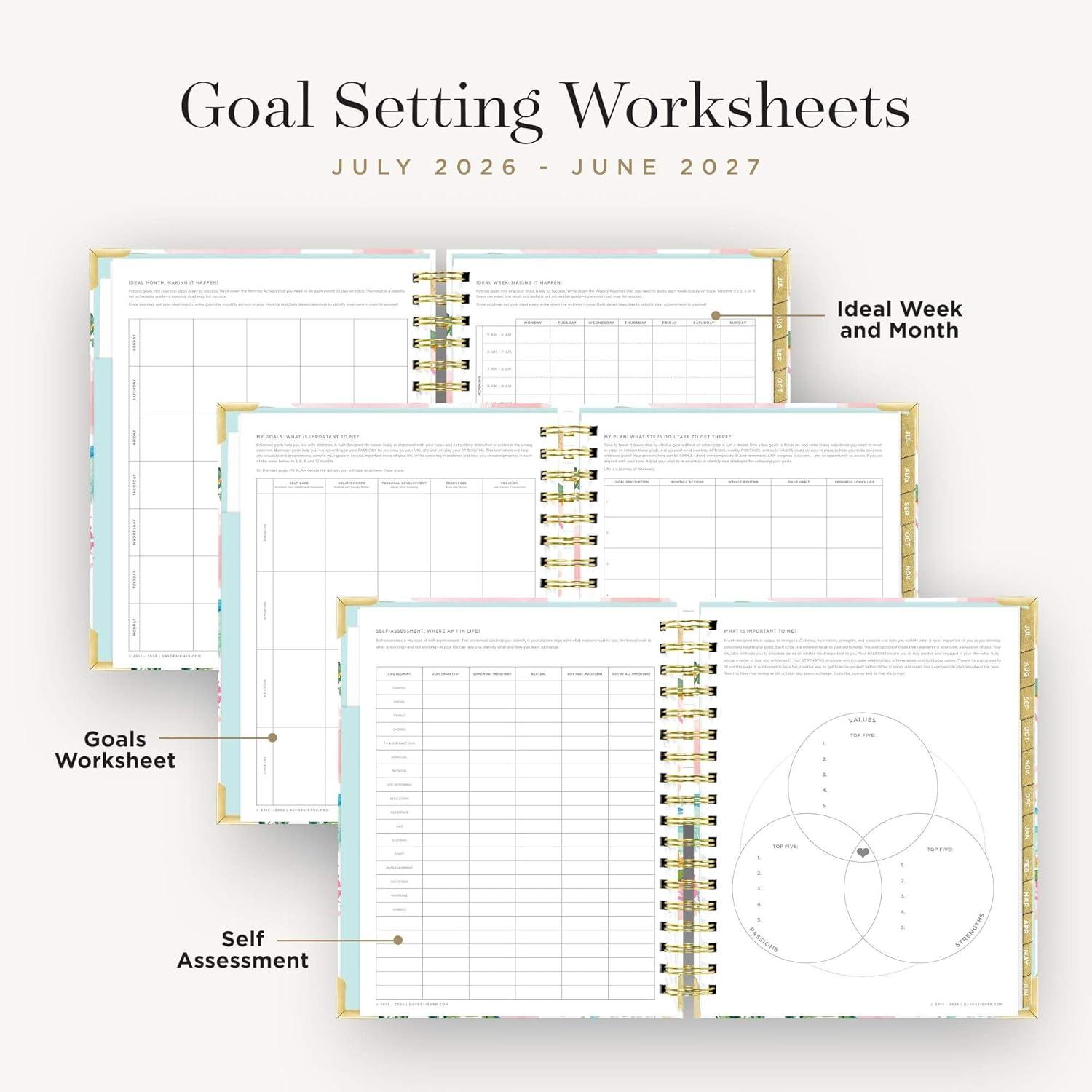 image:imageDay Designer 20262027 Daily Academic Year Planner Calendar July 2026 June 2027 74 x 95 Glossy Laminated Cover Wirebound Laminated Tabs Storage Pocket Includes Stickers amp SnapIn Ruler CapriCapri 202627