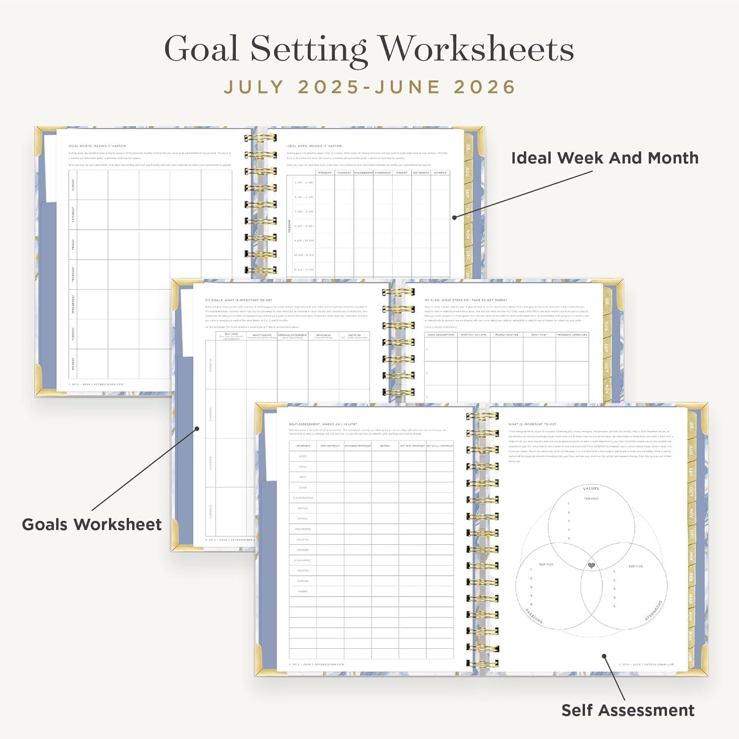 image:imageDay Designer 20262027 Daily Academic Year Planner Calendar July 2026 June 2027 74 x 95 Glossy Laminated Cover Wirebound Laminated Tabs Storage Pocket Includes Stickers amp SnapIn Ruler AzureAzure 20252026