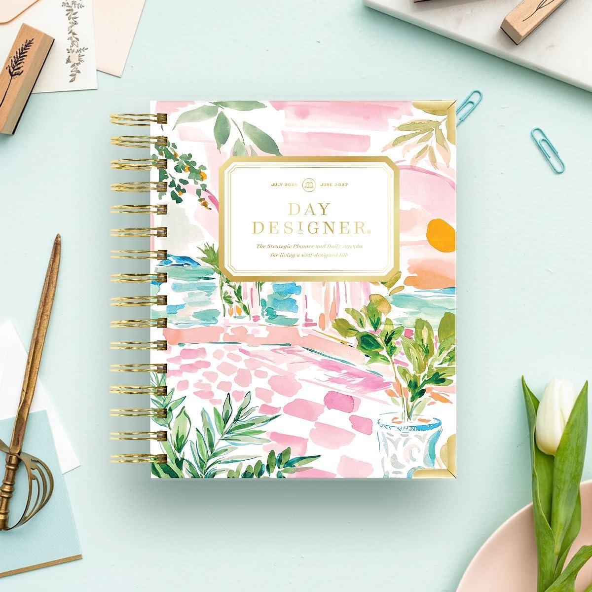 image:imageDay Designer 20262027 Daily Academic Year Planner Calendar July 2026 June 2027 74 x 95 Glossy Laminated Cover Wirebound Laminated Tabs Storage Pocket Includes Stickers amp SnapIn Ruler CapriCapri 202627