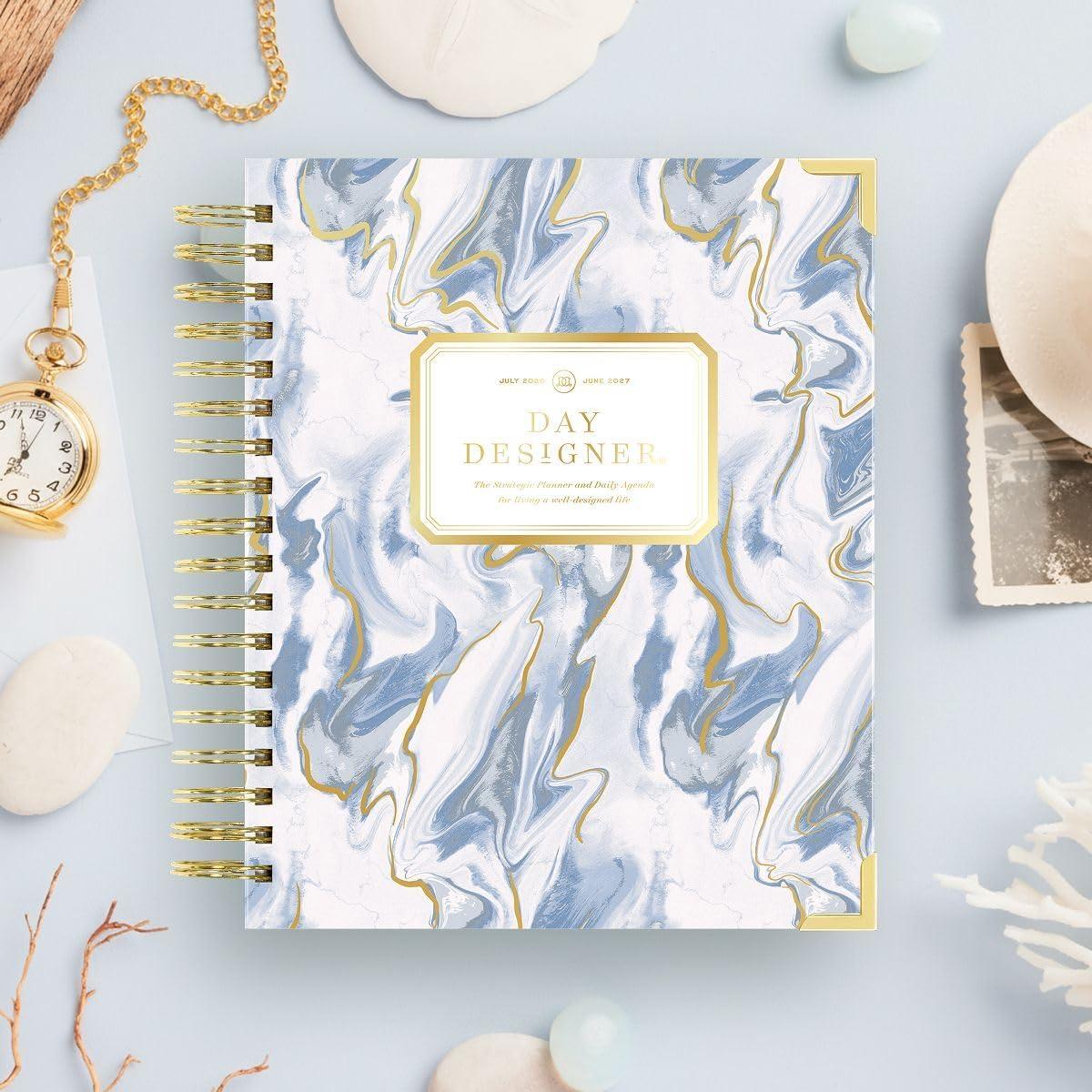 image:imageDay Designer 20262027 Daily Academic Year Planner Calendar July 2026 June 2027 74 x 95 Glossy Laminated Cover Wirebound Laminated Tabs Storage Pocket Includes Stickers amp SnapIn Ruler AzureAzure 202627