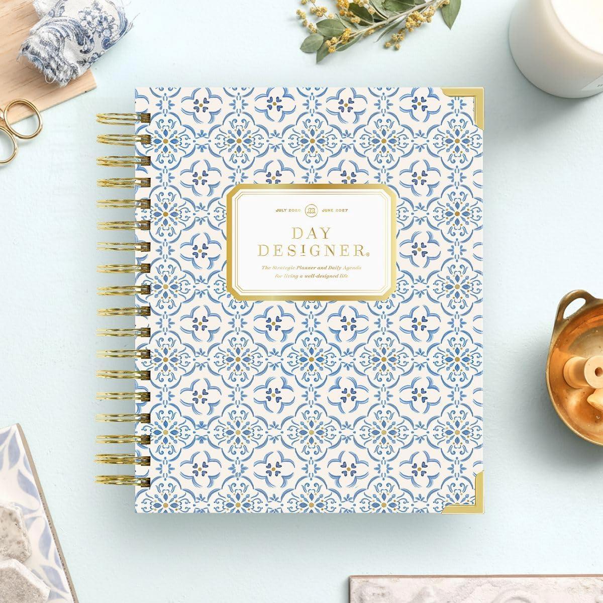 image:imageDay Designer 20262027 Daily Academic Year Planner Calendar July 2026 June 2027 74 x 95 Glossy Laminated Cover Wirebound Laminated Tabs Storage Pocket Includes Stickers amp SnapIn Ruler Casa BellaCasa Bella 202627