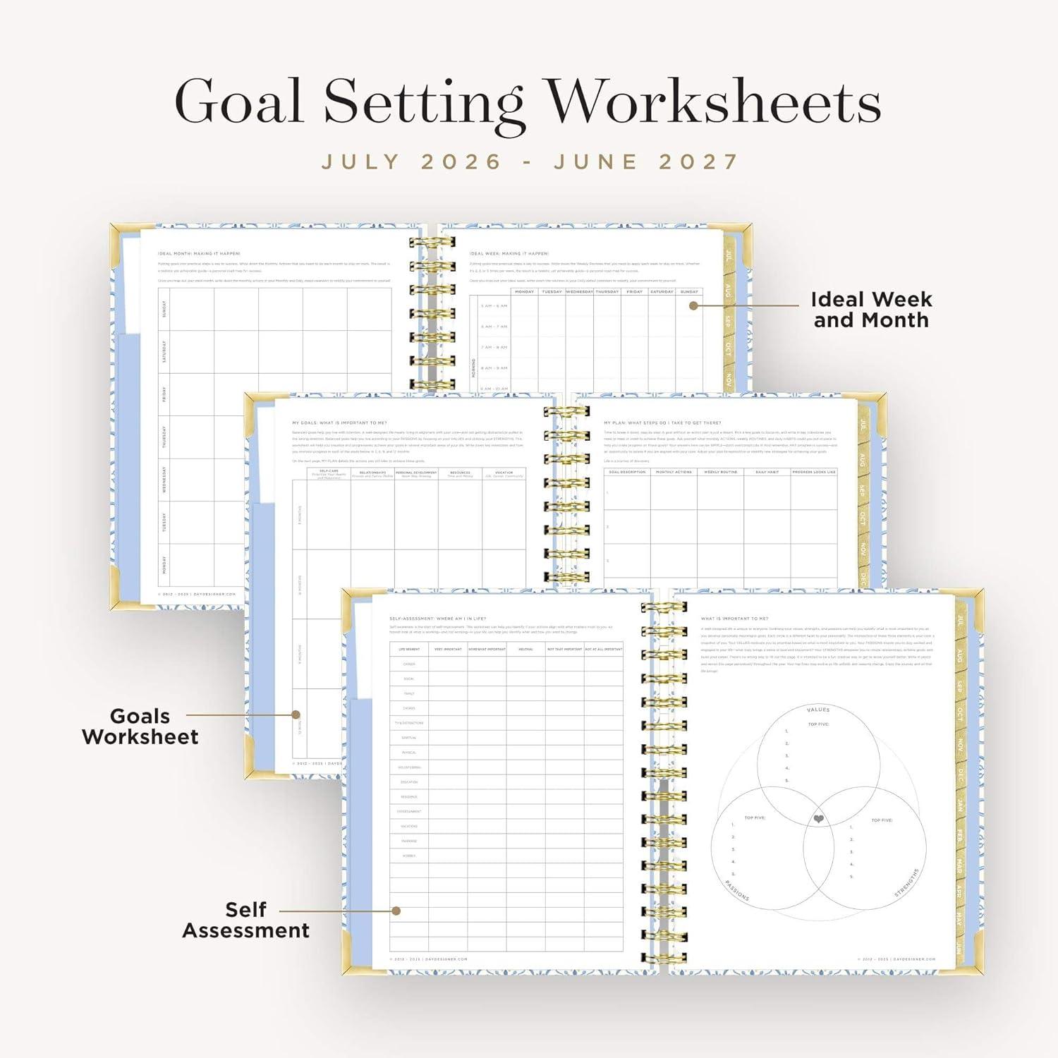 image:imageDay Designer 20262027 Daily Academic Year Planner Calendar July 2026 June 2027 74 x 95 Glossy Laminated Cover Wirebound Laminated Tabs Storage Pocket Includes Stickers amp SnapIn Ruler Casa BellaCasa Bella 202627