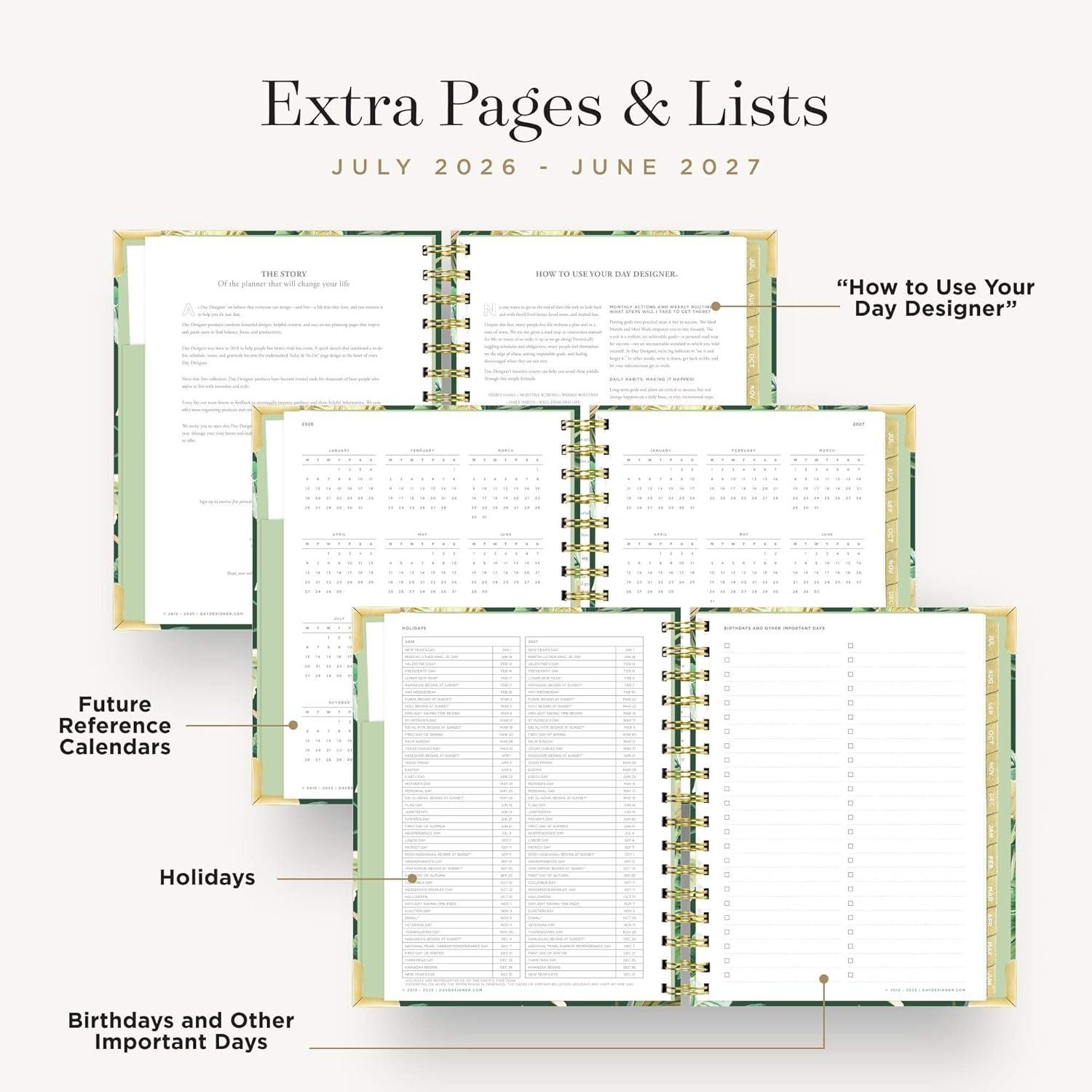 image:imageDay Designer 20262027 Daily Academic Year Planner Calendar July 2026 June 2027 74 x 95 Glossy Laminated Cover Wirebound Laminated Tabs Storage Pocket Includes Stickers amp SnapIn Ruler St BartsSt Barts 202627