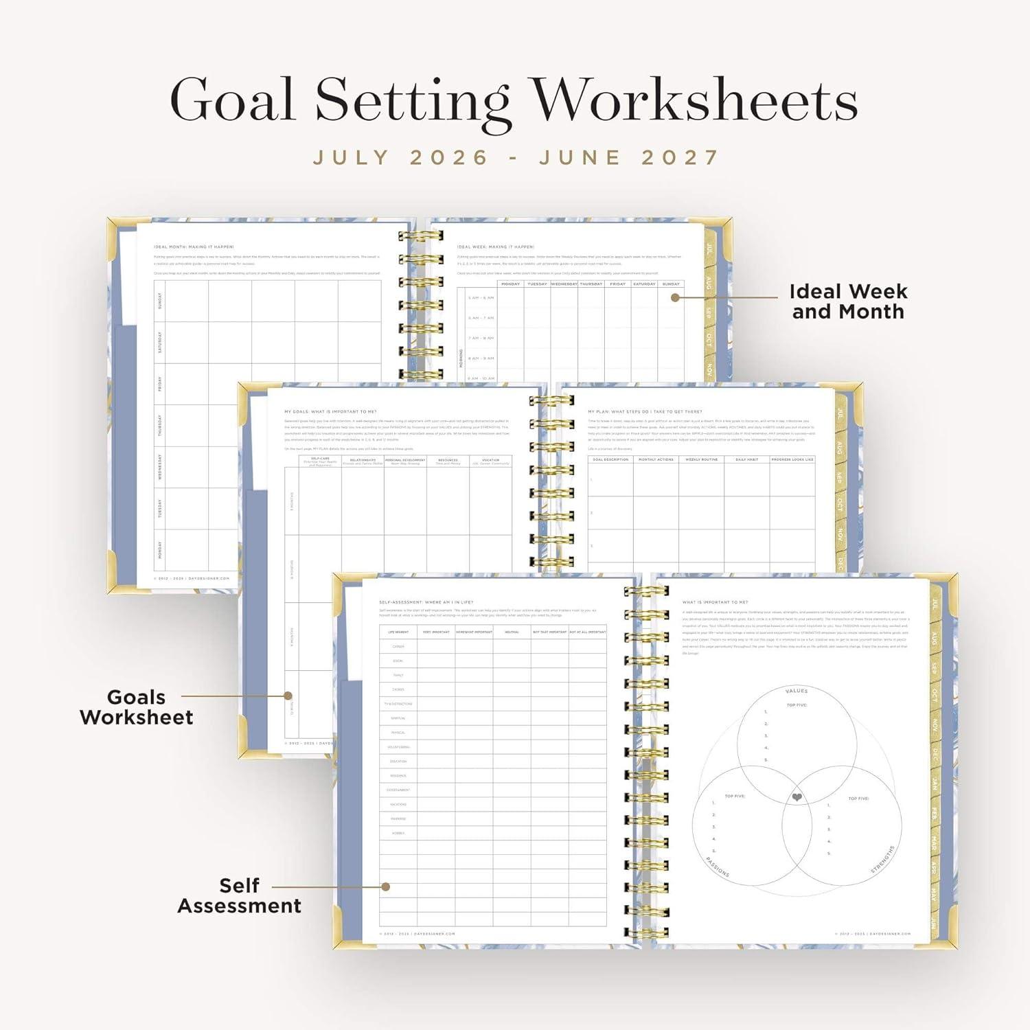 image:imageDay Designer 20262027 Daily Academic Year Planner Calendar July 2026 June 2027 74 x 95 Glossy Laminated Cover Wirebound Laminated Tabs Storage Pocket Includes Stickers amp SnapIn Ruler AzureAzure 202627