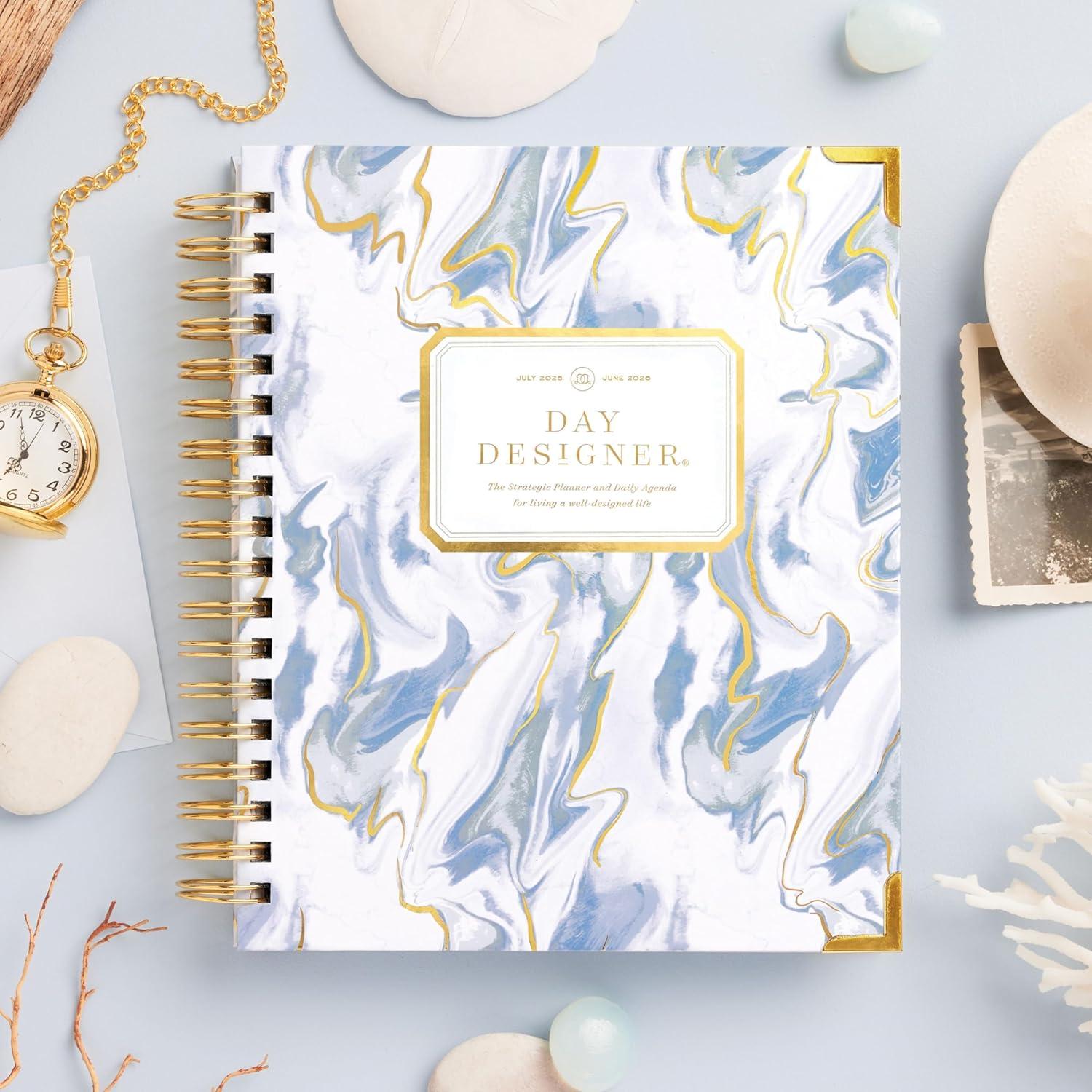 image:imageDay Designer 20262027 Daily Academic Year Planner Calendar July 2026 June 2027 74 x 95 Glossy Laminated Cover Wirebound Laminated Tabs Storage Pocket Includes Stickers amp SnapIn Ruler AzureAzure 20252026