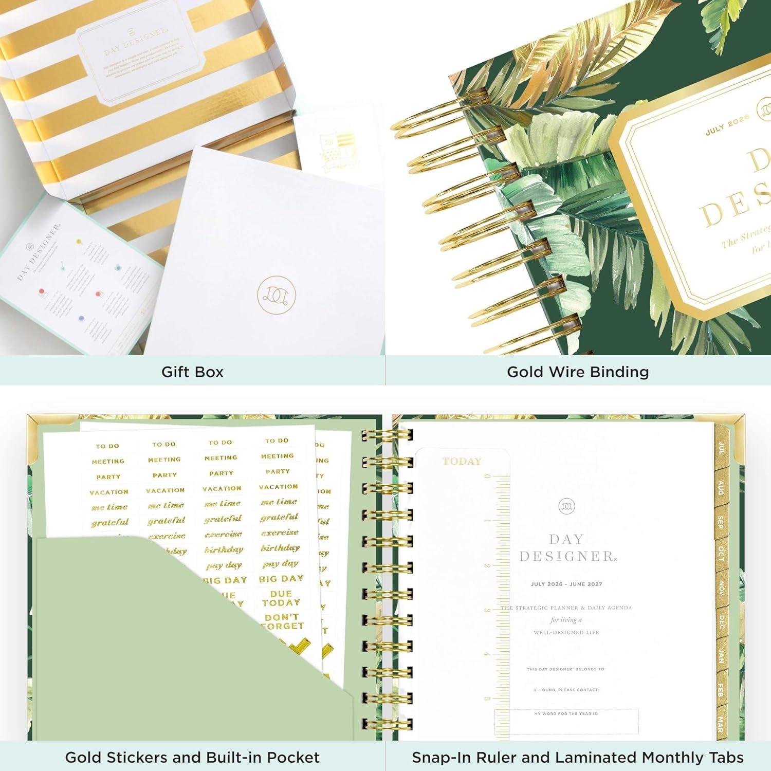 image:imageDay Designer 20262027 Daily Academic Year Planner Calendar July 2026 June 2027 74 x 95 Glossy Laminated Cover Wirebound Laminated Tabs Storage Pocket Includes Stickers amp SnapIn Ruler St BartsSt Barts 202627