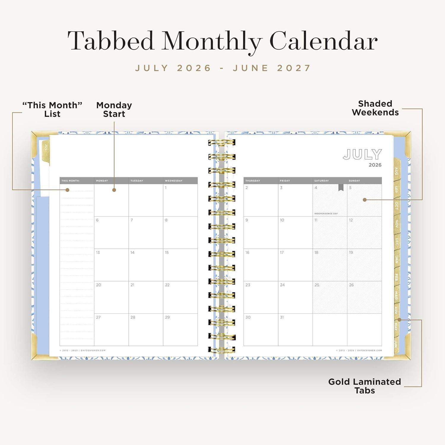 image:imageDay Designer 20262027 Daily Academic Year Planner Calendar July 2026 June 2027 74 x 95 Glossy Laminated Cover Wirebound Laminated Tabs Storage Pocket Includes Stickers amp SnapIn Ruler Casa BellaCasa Bella 202627