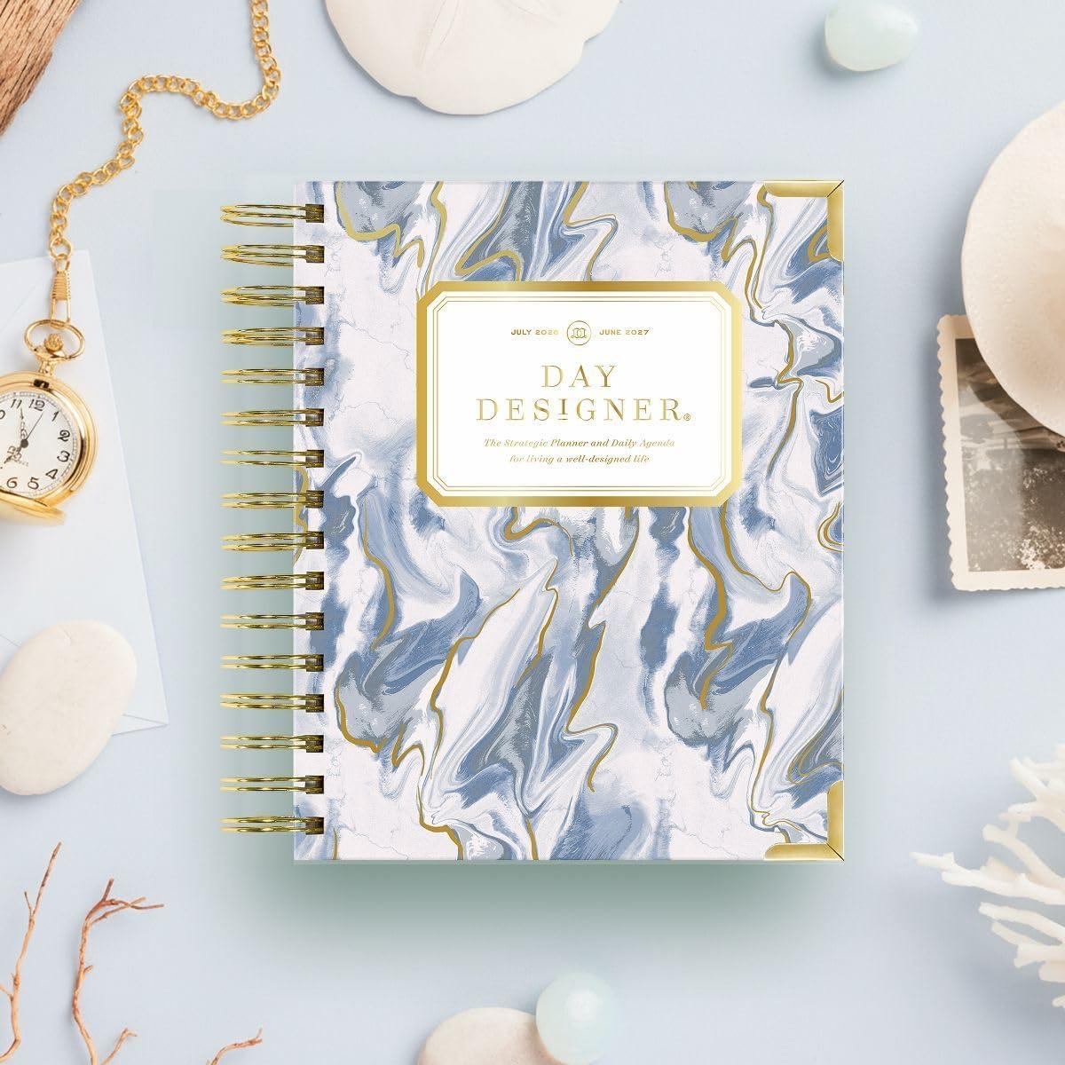image:imageDay Designer 20262027 Daily Academic Year Planner Calendar July 2026 June 2027 74 x 95 Glossy Laminated Cover Wirebound Laminated Tabs Storage Pocket Includes Stickers amp SnapIn Ruler AzureAzure 202627