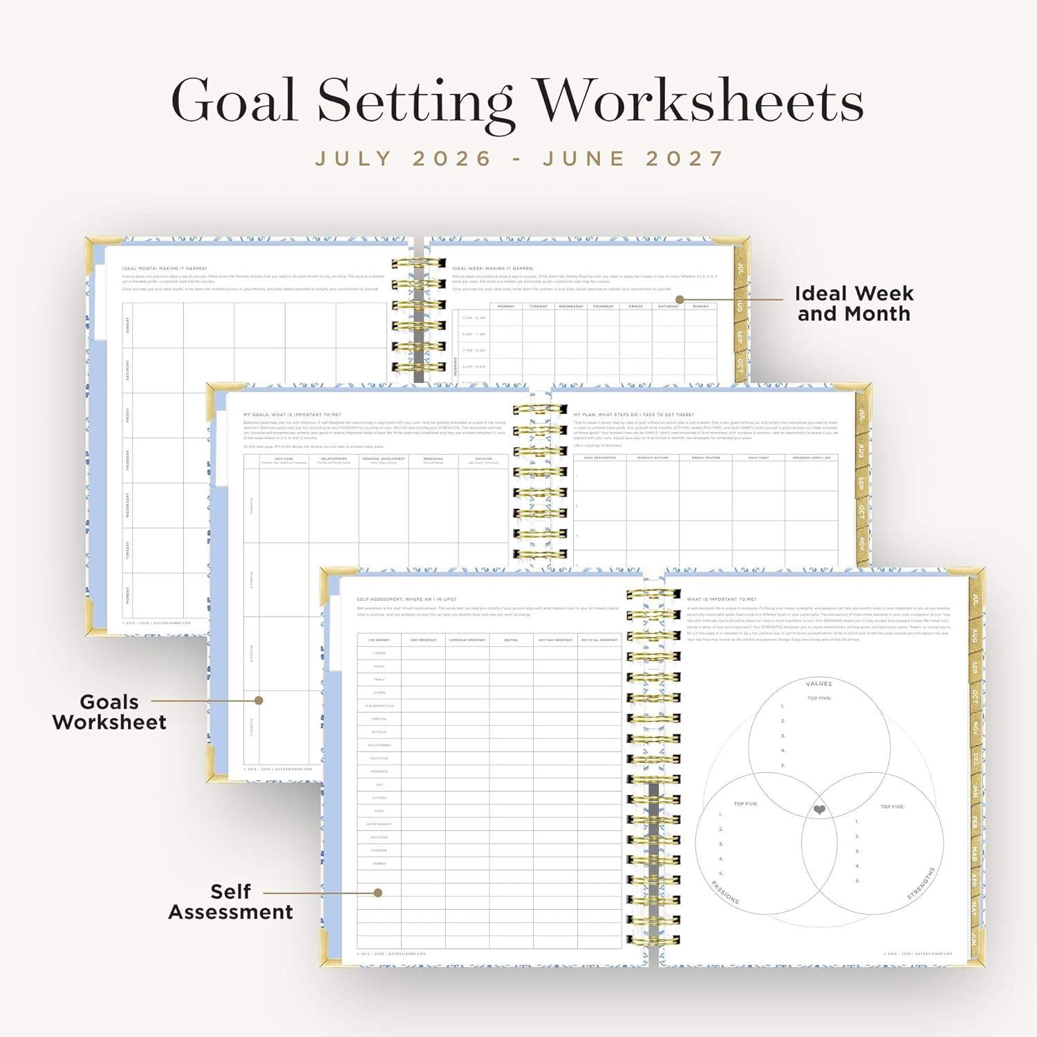 image:imageDay Designer 20262027 Daily Academic Year Planner Calendar July 2026 June 2027 74 x 95 Glossy Laminated Cover Wirebound Laminated Tabs Storage Pocket Includes Stickers amp SnapIn Ruler Casa BellaCasa Bella 202627