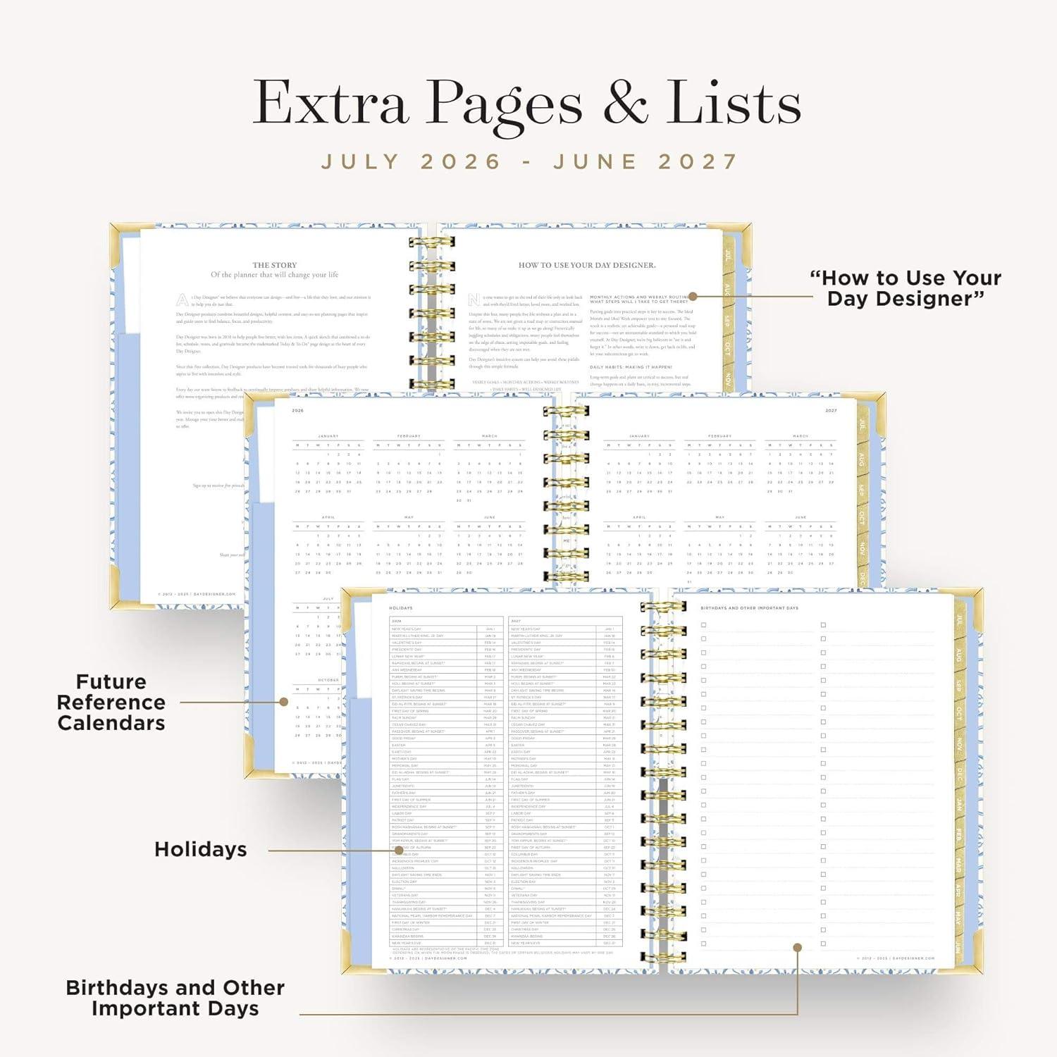 image:imageDay Designer 20262027 Daily Academic Year Planner Calendar July 2026 June 2027 74 x 95 Glossy Laminated Cover Wirebound Laminated Tabs Storage Pocket Includes Stickers amp SnapIn Ruler Casa BellaCasa Bella 202627