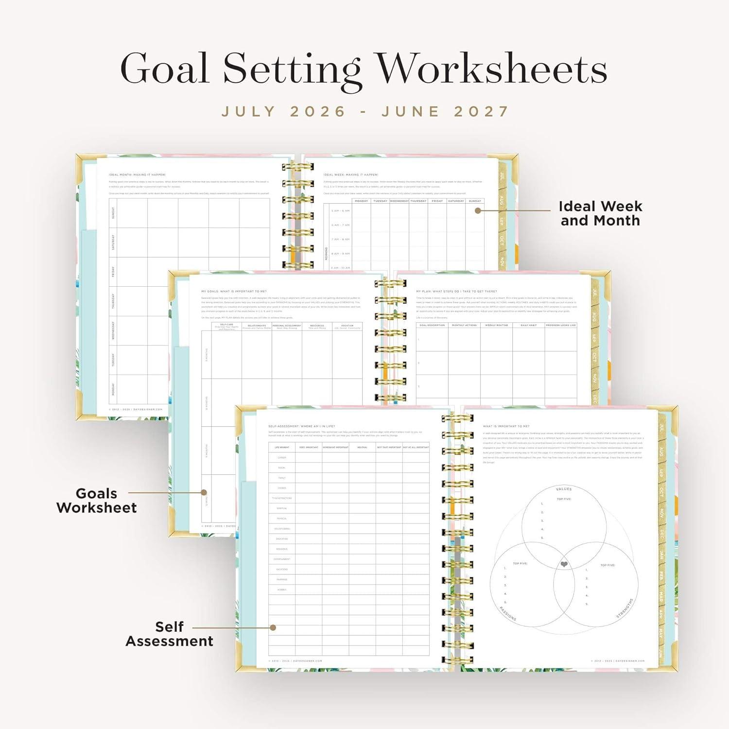 image:imageDay Designer 20262027 Daily Academic Year Planner Calendar July 2026 June 2027 74 x 95 Glossy Laminated Cover Wirebound Laminated Tabs Storage Pocket Includes Stickers amp SnapIn Ruler CapriCapri 202627