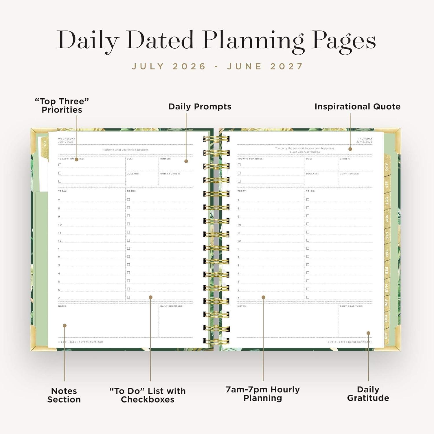image:imageDay Designer 20262027 Daily Academic Year Planner Calendar July 2026 June 2027 74 x 95 Glossy Laminated Cover Wirebound Laminated Tabs Storage Pocket Includes Stickers amp SnapIn Ruler St BartsSt Barts 202627