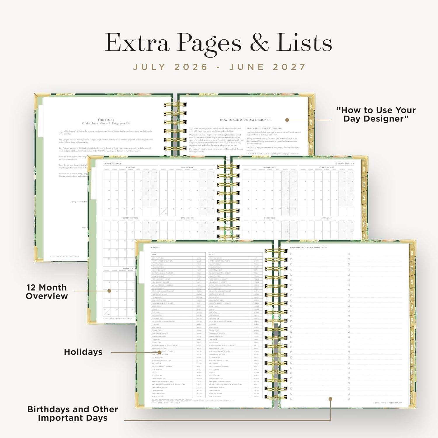 image:imageDay Designer 20262027 Daily Academic Year Planner Calendar July 2026 June 2027 74 x 95 Glossy Laminated Cover Wirebound Laminated Tabs Storage Pocket Includes Stickers amp SnapIn Ruler St BartsSt Barts 202627