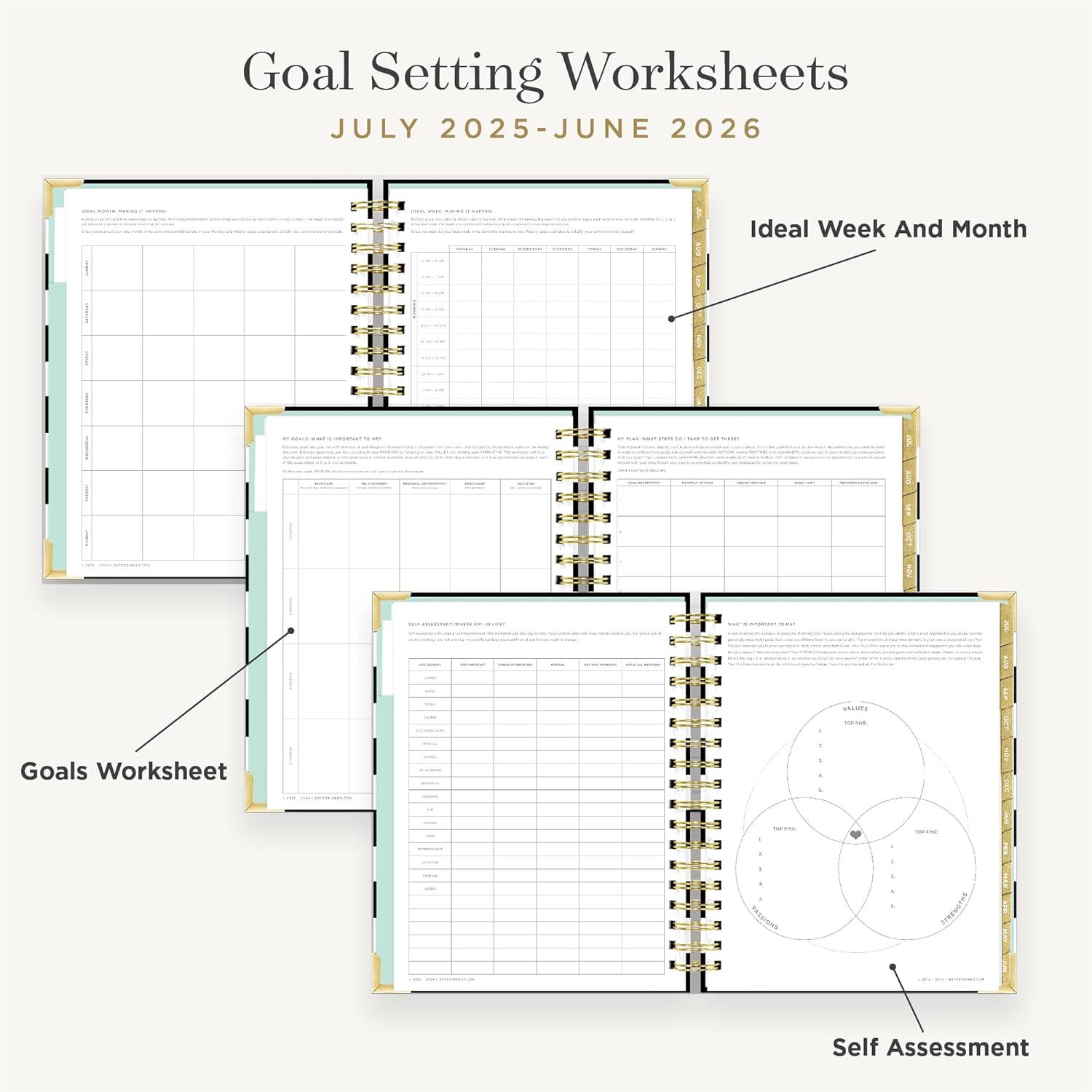 image:imageDay Designer 20262027 Weekly Academic Year Planner Calendar July 2026 June 2027 74 x 95 Glossy Laminated Cover Wirebound Laminated Tabs Storage Pocket Includes Stickers amp SnapIn Ruler Black StripeBlack Stripe 20252026