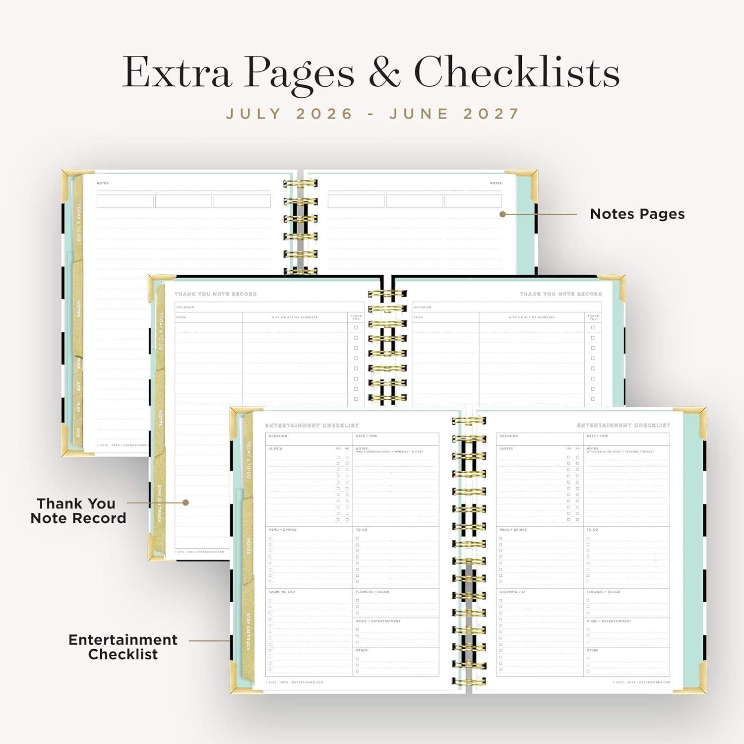 image:imageDay Designer 20262027 Weekly Academic Year Planner Calendar July 2026 June 2027 74 x 95 Glossy Laminated Cover Wirebound Laminated Tabs Storage Pocket Includes Stickers amp SnapIn Ruler Black StripeBlack Stripe 202627