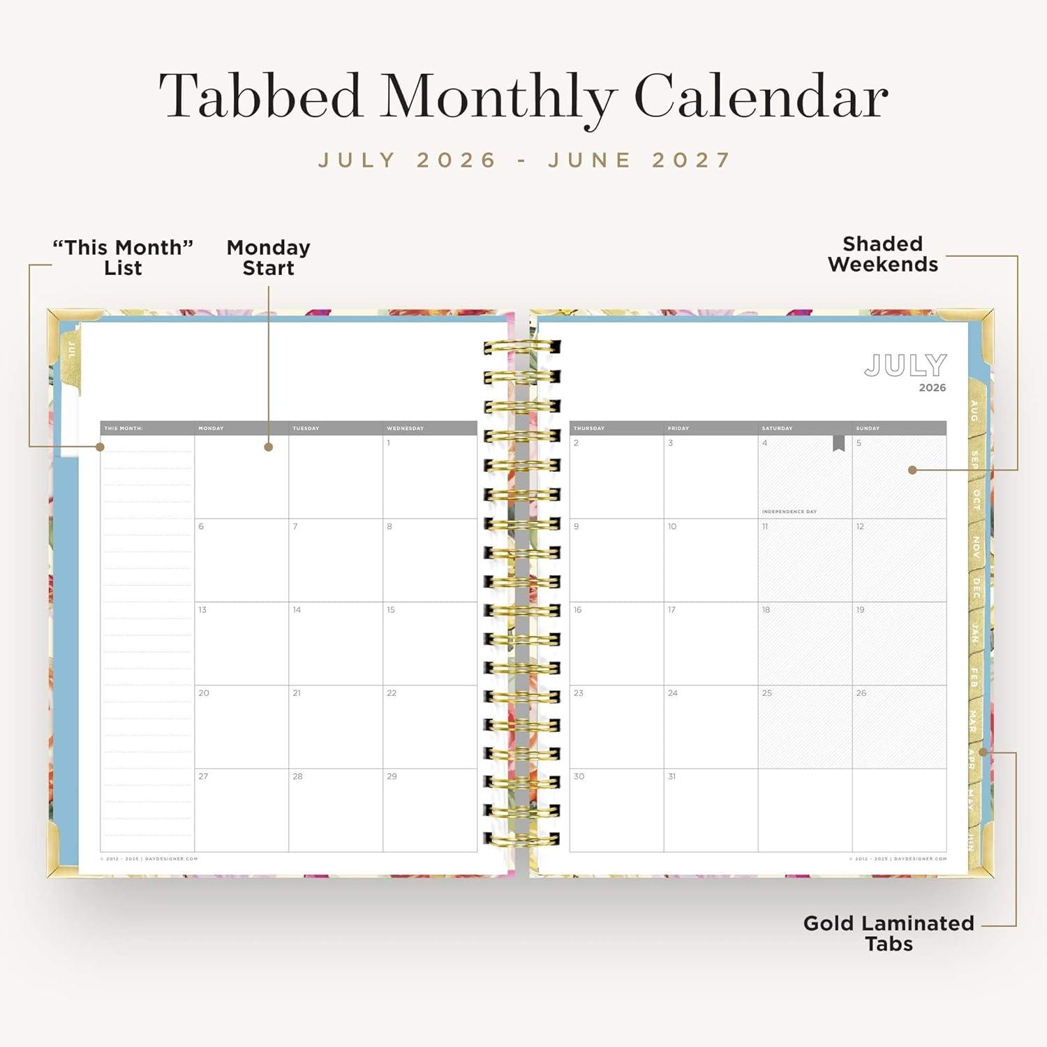 image:imageDay Designer 20262027 Weekly Academic Year Planner Calendar July 2026 June 2027 74 x 95 Glossy Laminated Cover Wirebound Laminated Tabs Storage Pocket Includes Stickers amp SnapIn Ruler Oh So LovelyOh So Lovely 20262027