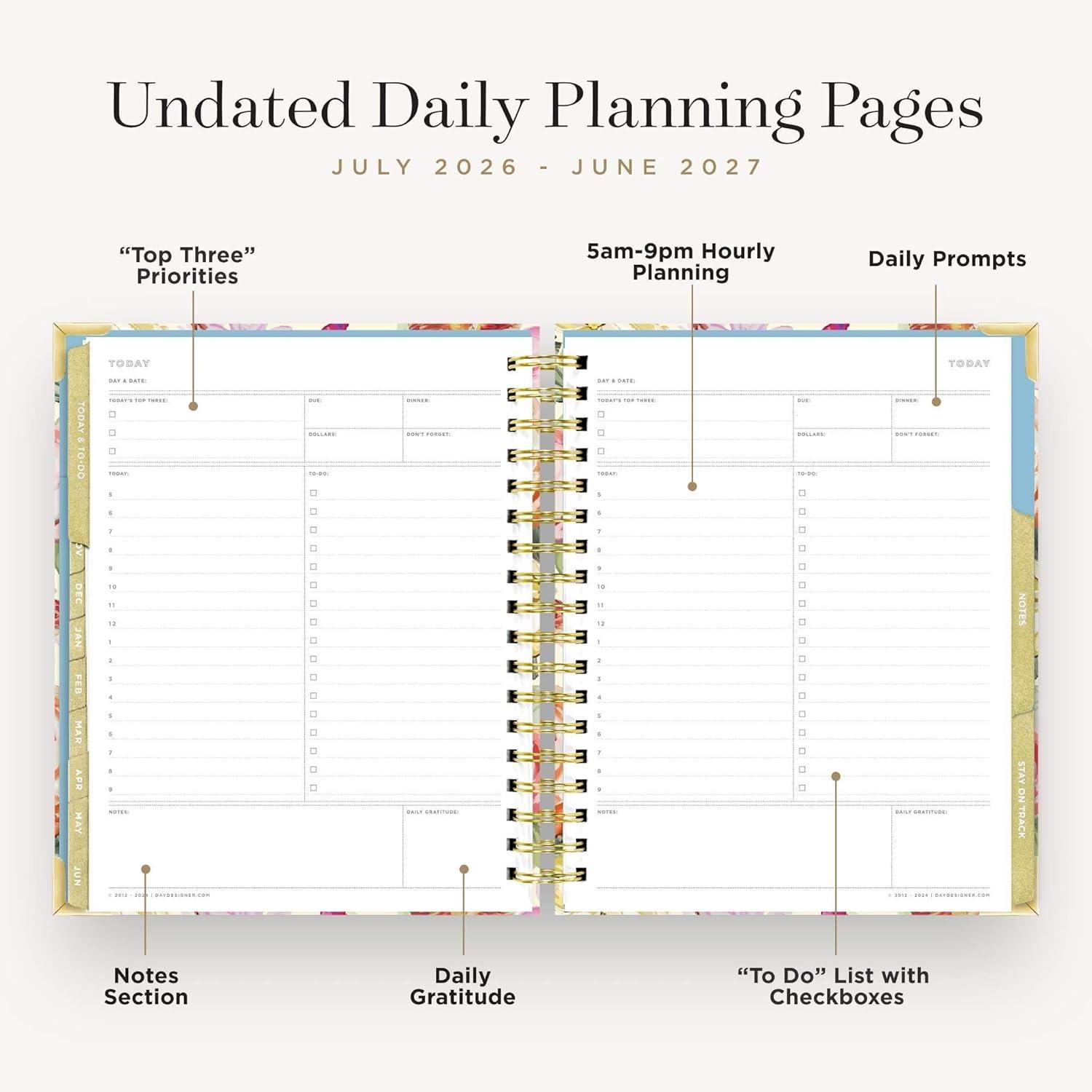 image:imageDay Designer 20262027 Weekly Academic Year Planner Calendar July 2026 June 2027 74 x 95 Glossy Laminated Cover Wirebound Laminated Tabs Storage Pocket Includes Stickers amp SnapIn Ruler Oh So LovelyOh So Lovely 20262027