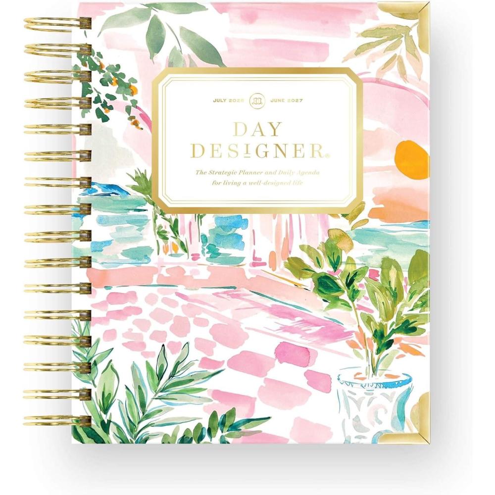 image:imageDay Designer 20262027 Daily Academic Year Planner Calendar July 2026 June 2027 74 x 95 Glossy Laminated Cover Wirebound Laminated Tabs Storage Pocket Includes Stickers amp SnapIn Ruler CapriCapri 202627