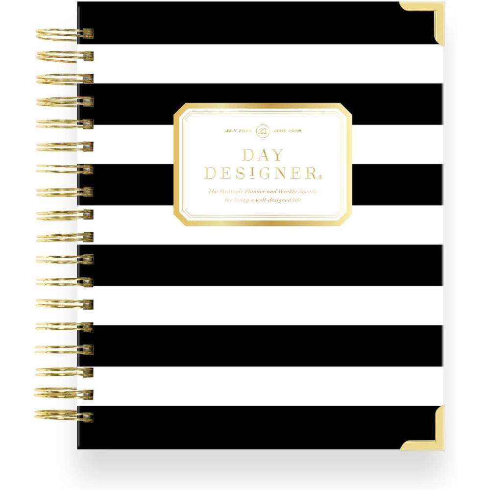 image:imageDay Designer 20262027 Weekly Academic Year Planner Calendar July 2026 June 2027 74 x 95 Glossy Laminated Cover Wirebound Laminated Tabs Storage Pocket Includes Stickers amp SnapIn Ruler Black StripeBlack Stripe 20252026