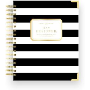 image:imageDay Designer 20262027 Weekly Academic Year Planner Calendar July 2026  June 2027 74 x 95 Glossy Laminated Cover Wirebound Laminated Tabs Storage Pocket Includes Stickers amp SnapIn Ruler Black StripeBlack Stripe  202627